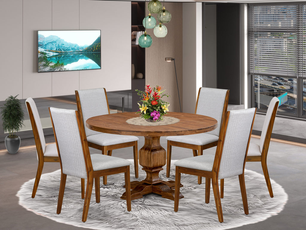 Luxe by East West Furniture - I3LA7-50N-05 - 7-Piece Modern Dining Table Set Includes A Kitchen Table and 6 Grey Linen Fabric Dining Chairs with High Back, Antique Walnut