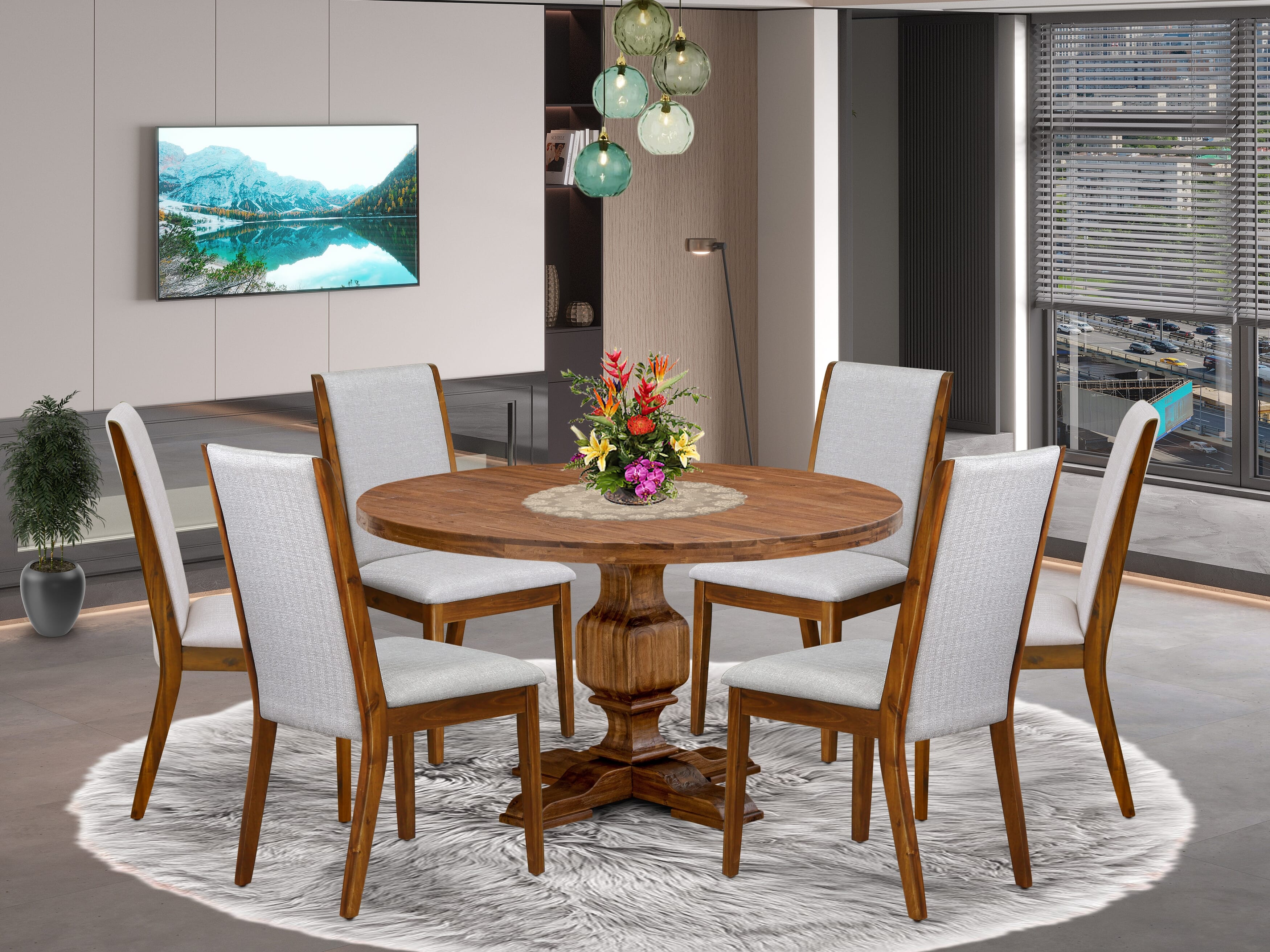 Luxe by East West Furniture - I3LA7-50N-05 - 7-Piece Modern Dining Table Set Includes A Kitchen Table and 6 Grey Linen Fabric Dining Chairs with High Back, Antique Walnut