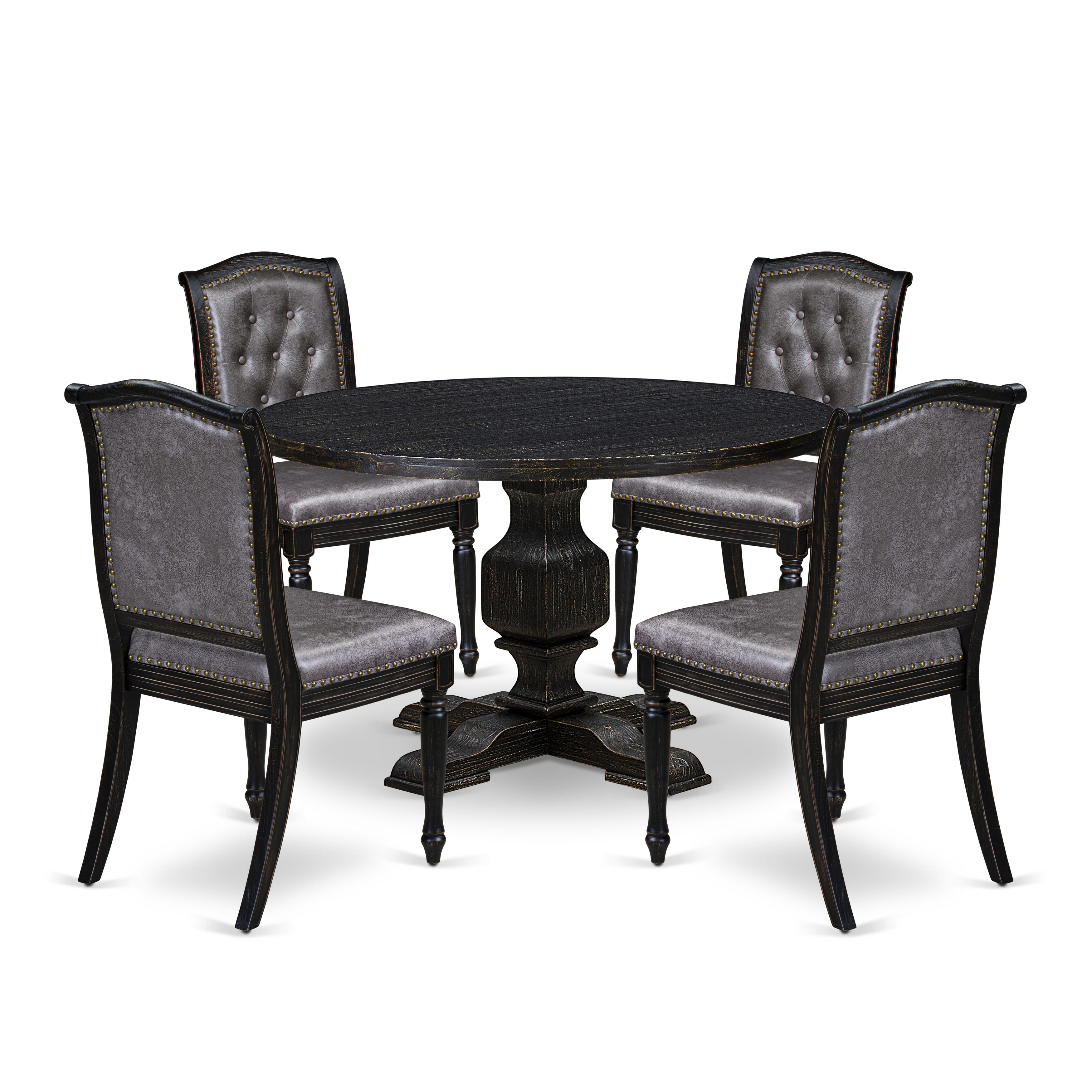 Luxe by East West Furniture - I3MA5-411-34 5-Piece Table Set Includes a Round Mid Century Modern Table and 4 Brown Textured Polyester Chairs with High Back, Sand Blasting Black Finish.