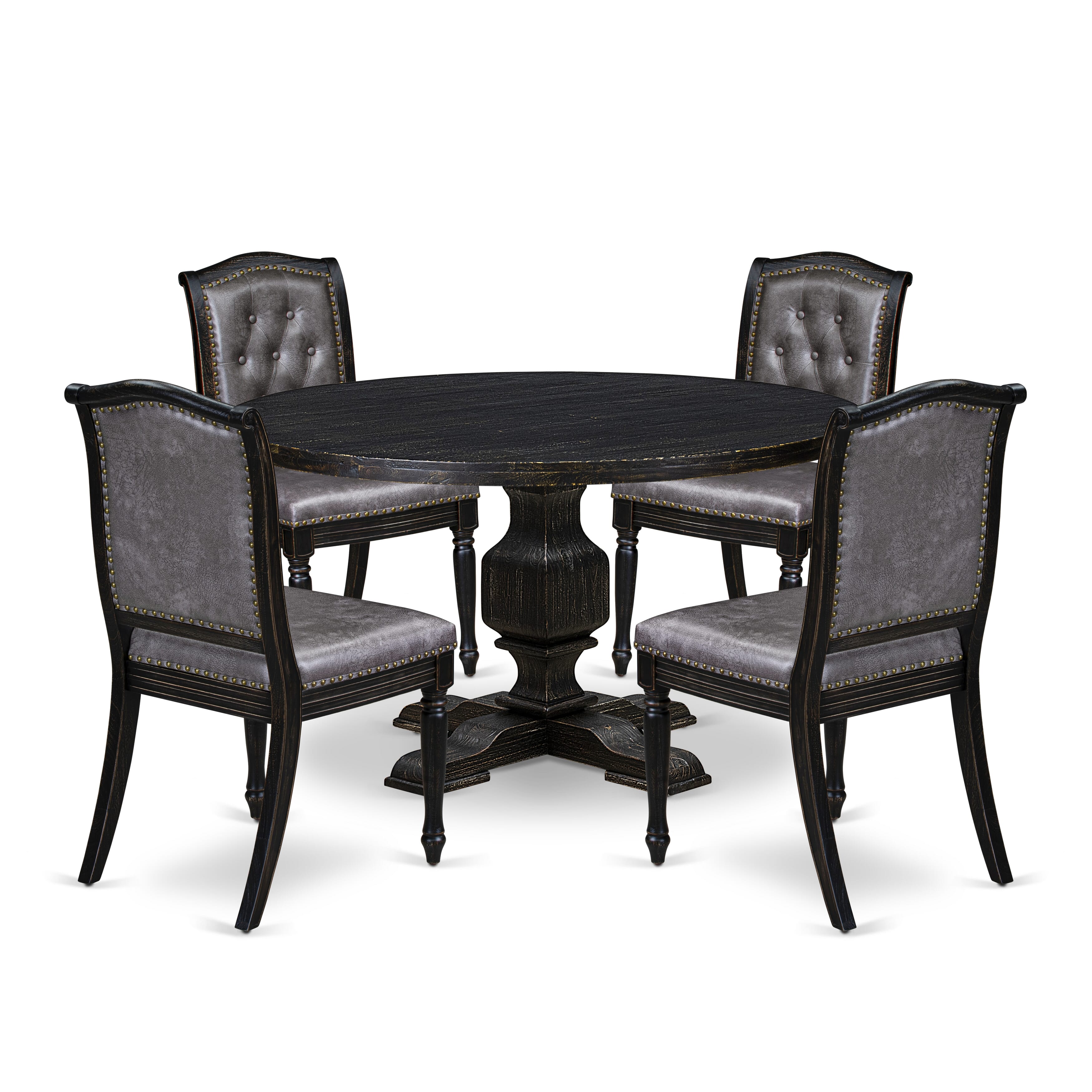 Luxe by East West Furniture - I3MA5-511-34 5-Piece Modern Dining Table Set Includes a Round Dinner Table and 4 Dark Gray Polyester Chairs with High Back, Sand Blasting Black Finish.