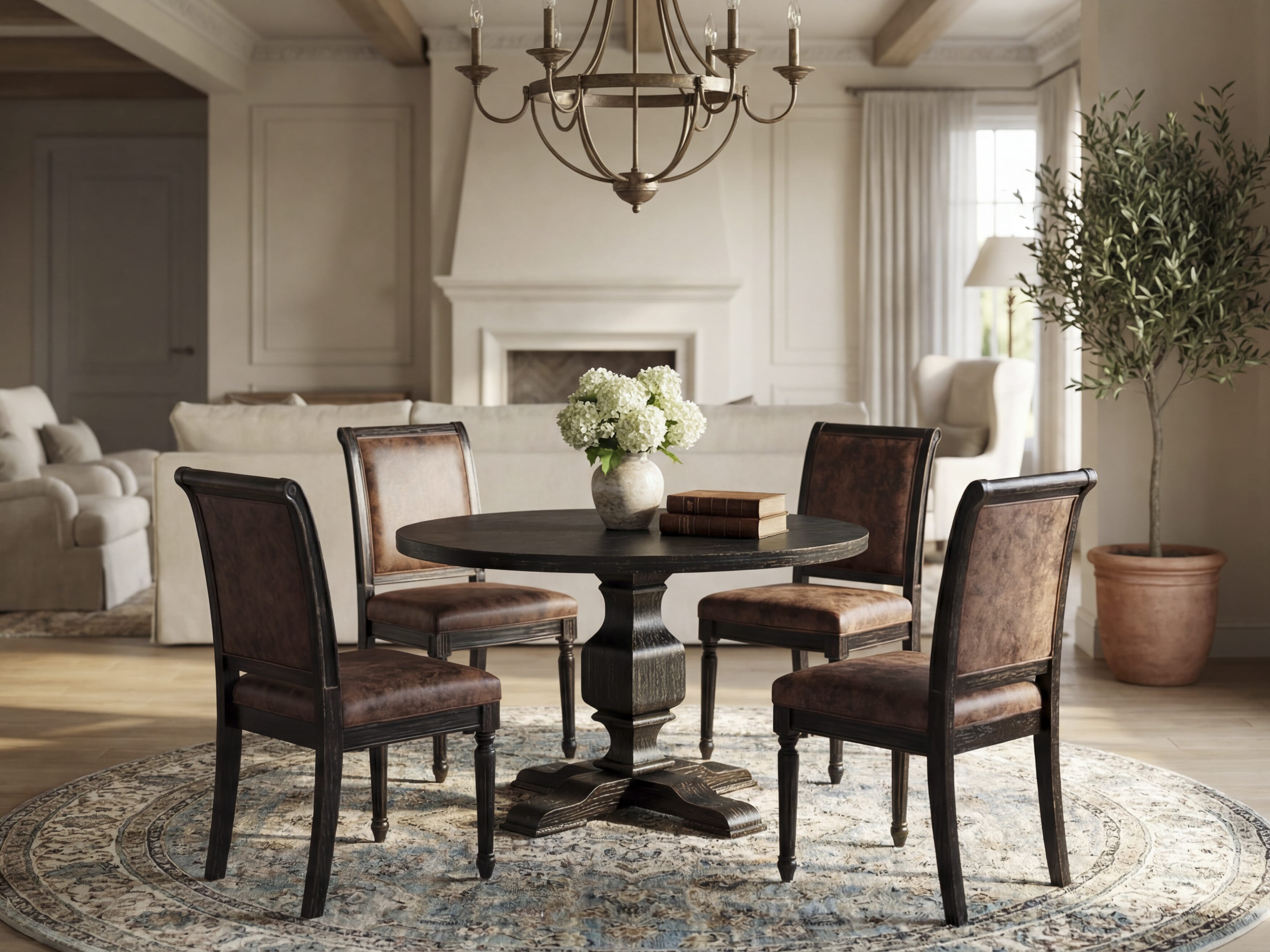 Luxe by East West Furniture - I3TY5-411-33 5-Piece Mid Century Modern Dining Set Includes a Round Dining Room Table and 4 Dark Gray Polyester Chairs with High Back, Sand Blasting Black Finish.