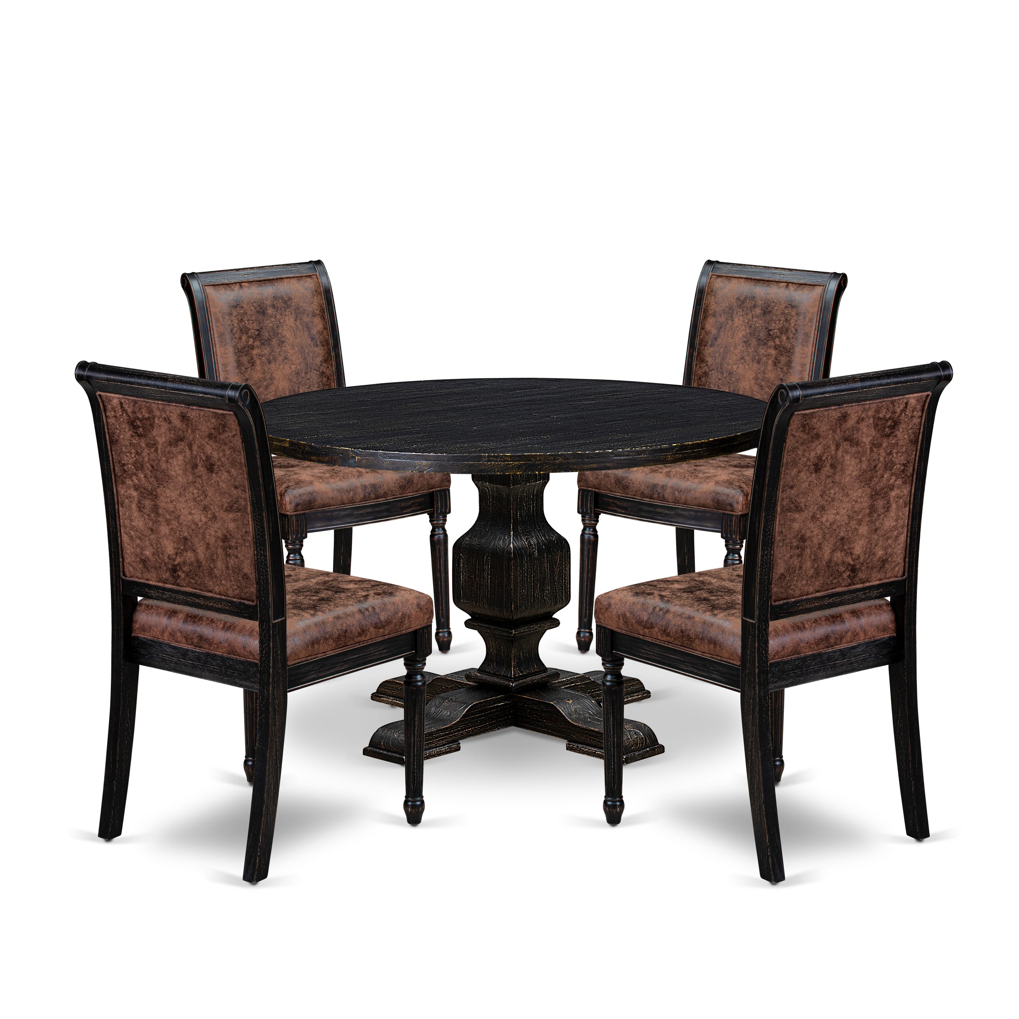 Luxe by East West Furniture - I3TY5-411-33 5-Piece Mid Century Modern Dining Set Includes a Round Dining Room Table and 4 Dark Gray Polyester Chairs with High Back, Sand Blasting Black Finish.