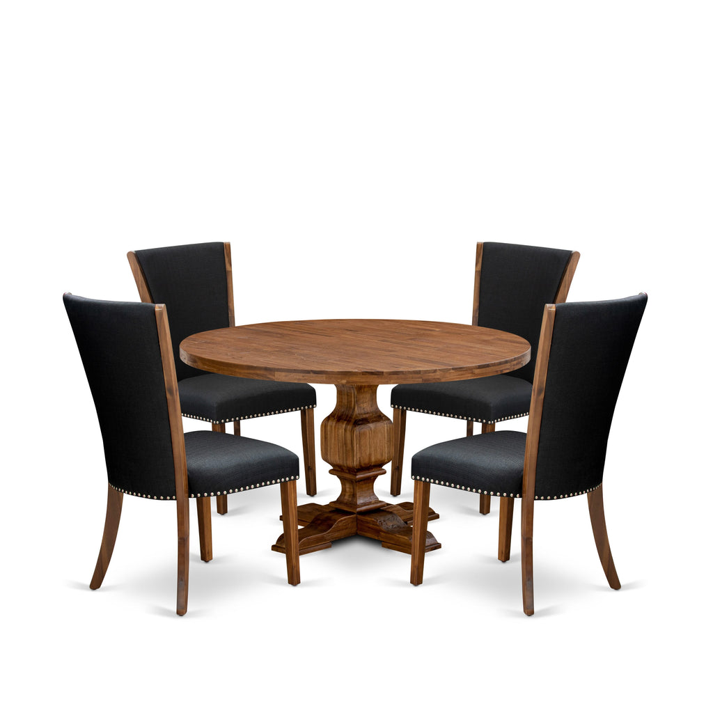 Luxe by East West Furniture I3VE5-50N-24 5 Piece Dining Table Set Contains a 54" Round Kitchen Table with Pedestal and 4 Black Linen Fabric Parson Chairs, Antique Walnut