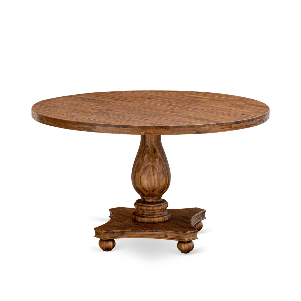 Luxe by East West Furniture I2VE7-50N-04 7 Piece Dining Set for 6 Contains a 54" Round Table with Pedestal and 6 Light Tan Linen Fabric Parson Chairs, Antique Walnut