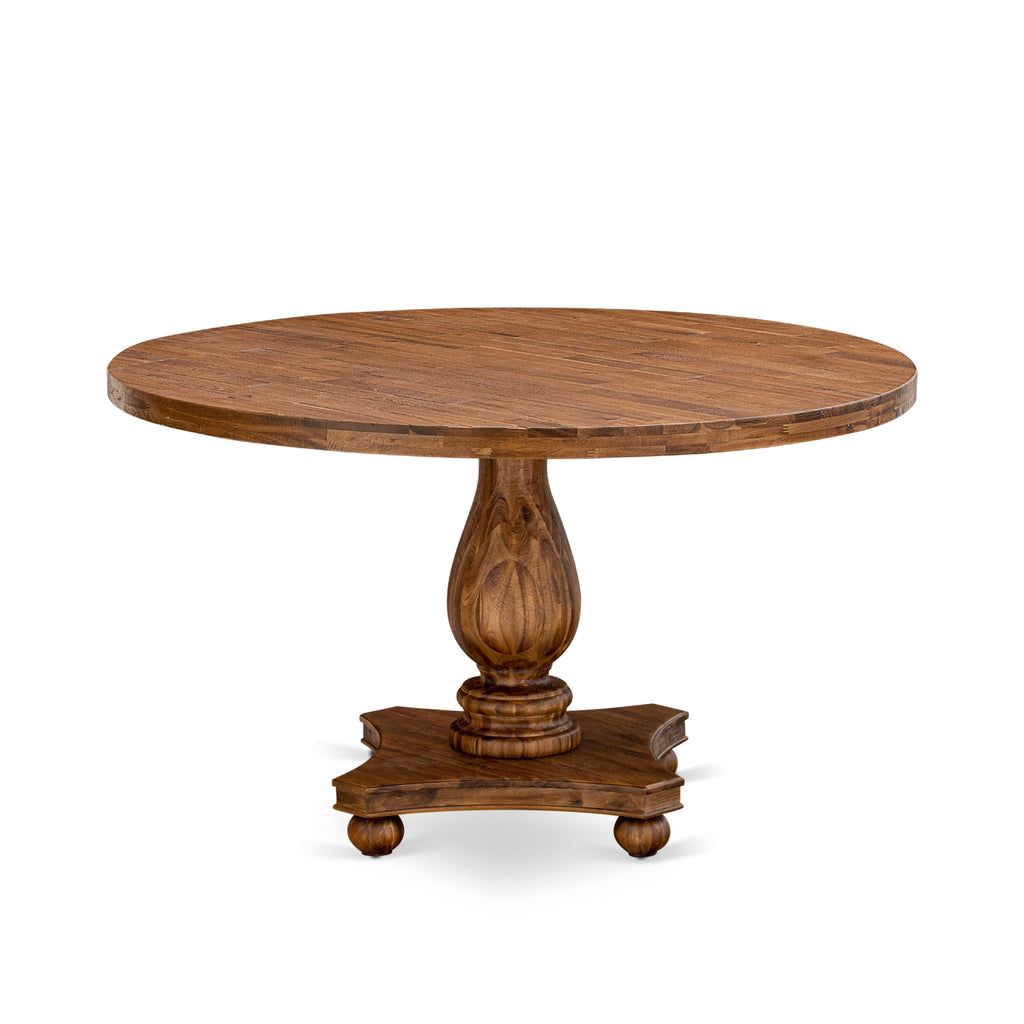 Luxe by East West Furniture I2VE7-50N-24 7 Piece Dining Set for 6 Consists of a 54" Round Table with Pedestal and 6 Black Linen Fabric Parson Chairs, Antique Walnut