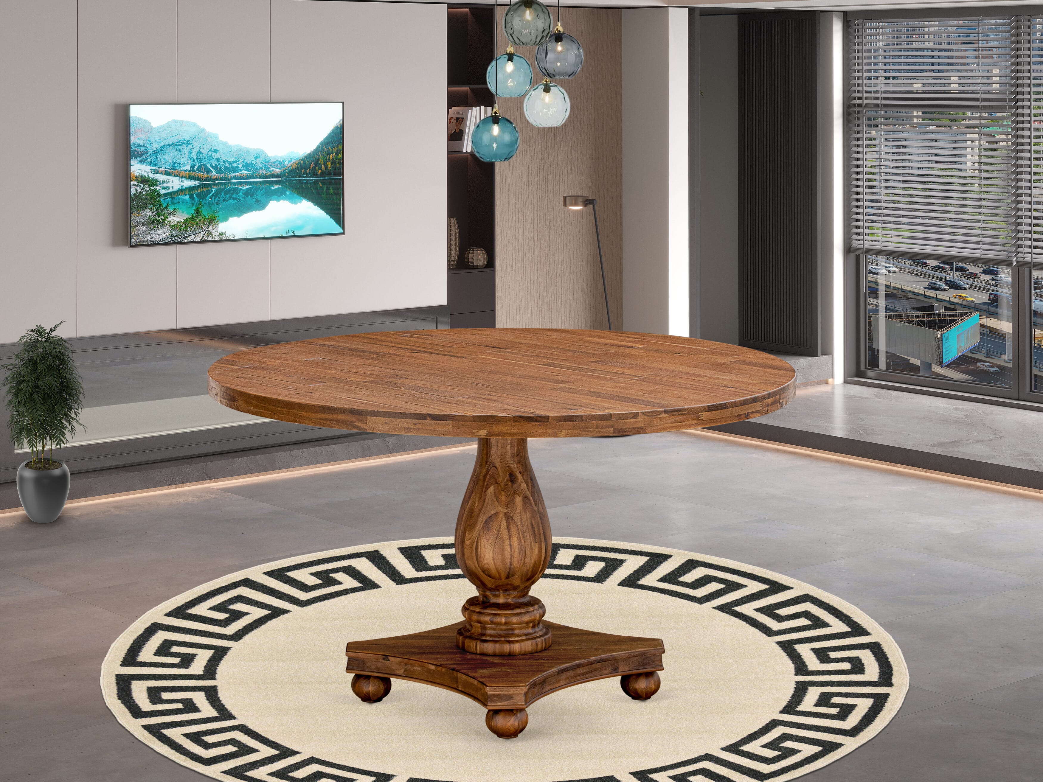 Luxe by East West Furniture I2DA5-50N-13 5-piece Dining table set consists of a Kitchen Table and 4 Platinum Gray Faux Leather Modern Dining Chairs with Button Tufted Back - Antique Walnut Finish