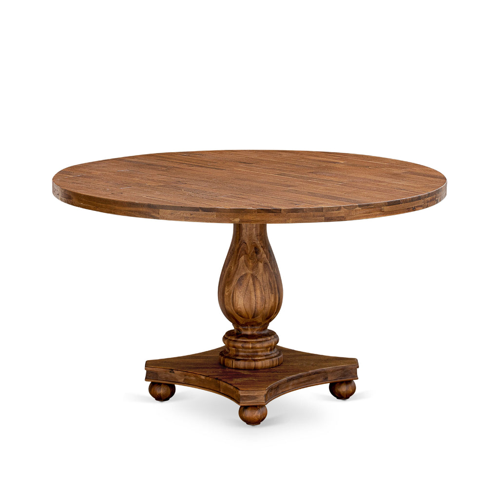 Luxe by East West Furniture I2VE7-50N-24 7 Piece Dining Set for 6 Consists of a 54" Round Table with Pedestal and 6 Black Linen Fabric Parson Chairs, Antique Walnut