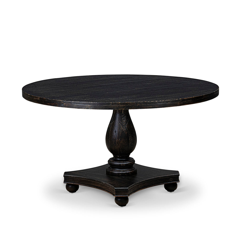 Luxe by East West Furniture I2DA5-511-27 5 Piece Dining Table Set Consists of a 54" Round Table with Pedestal and 4 Light Gray Faux Leather Parson Chairs, Sand Blasted Black