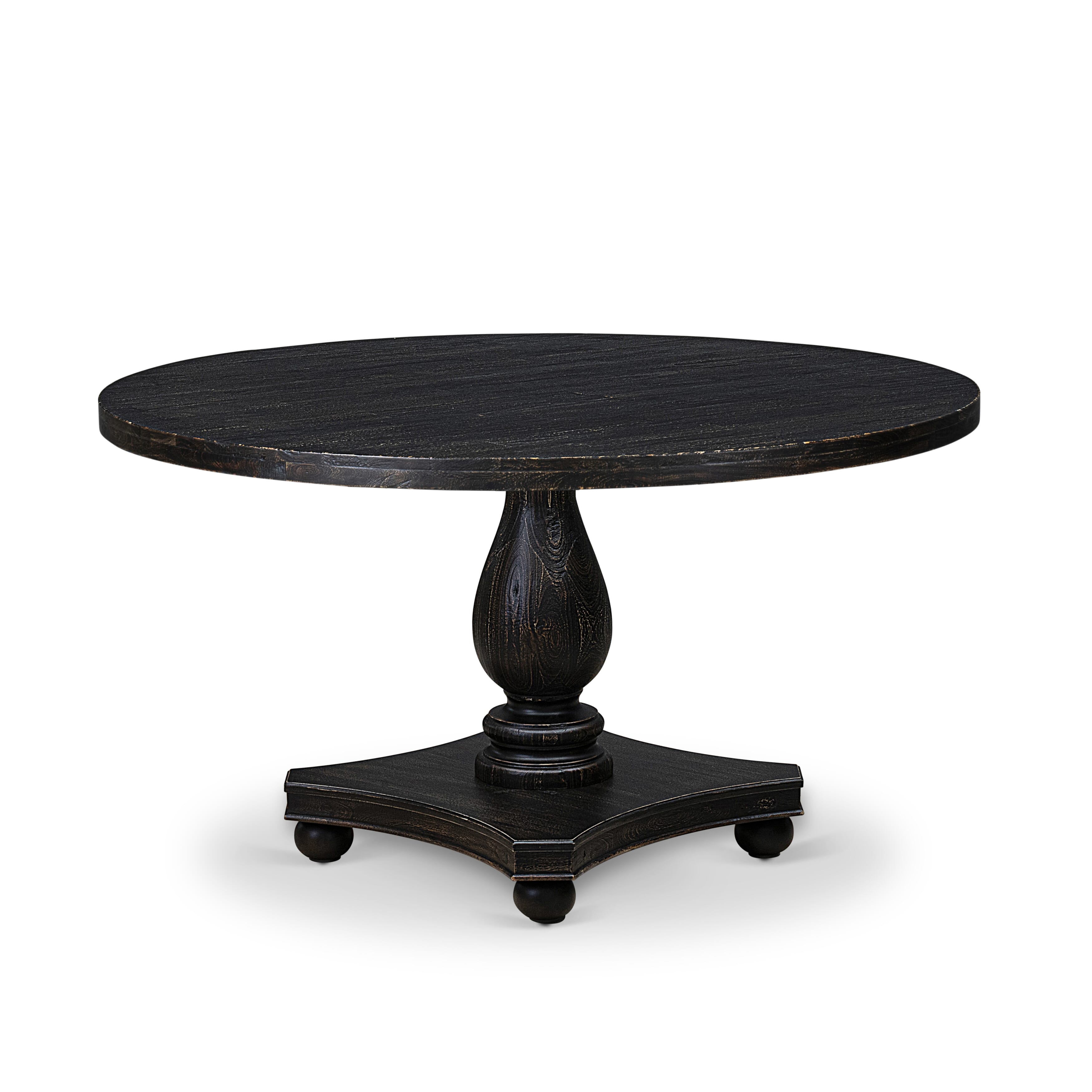 Luxe by East West Furniture - I2CY7-511-33 7-Piece Dining Room Table Set Includes a Round Wooden Dining Table and 6 Brown Textured Polyester Chairs with High Back, Sand Blasting Black Finish.