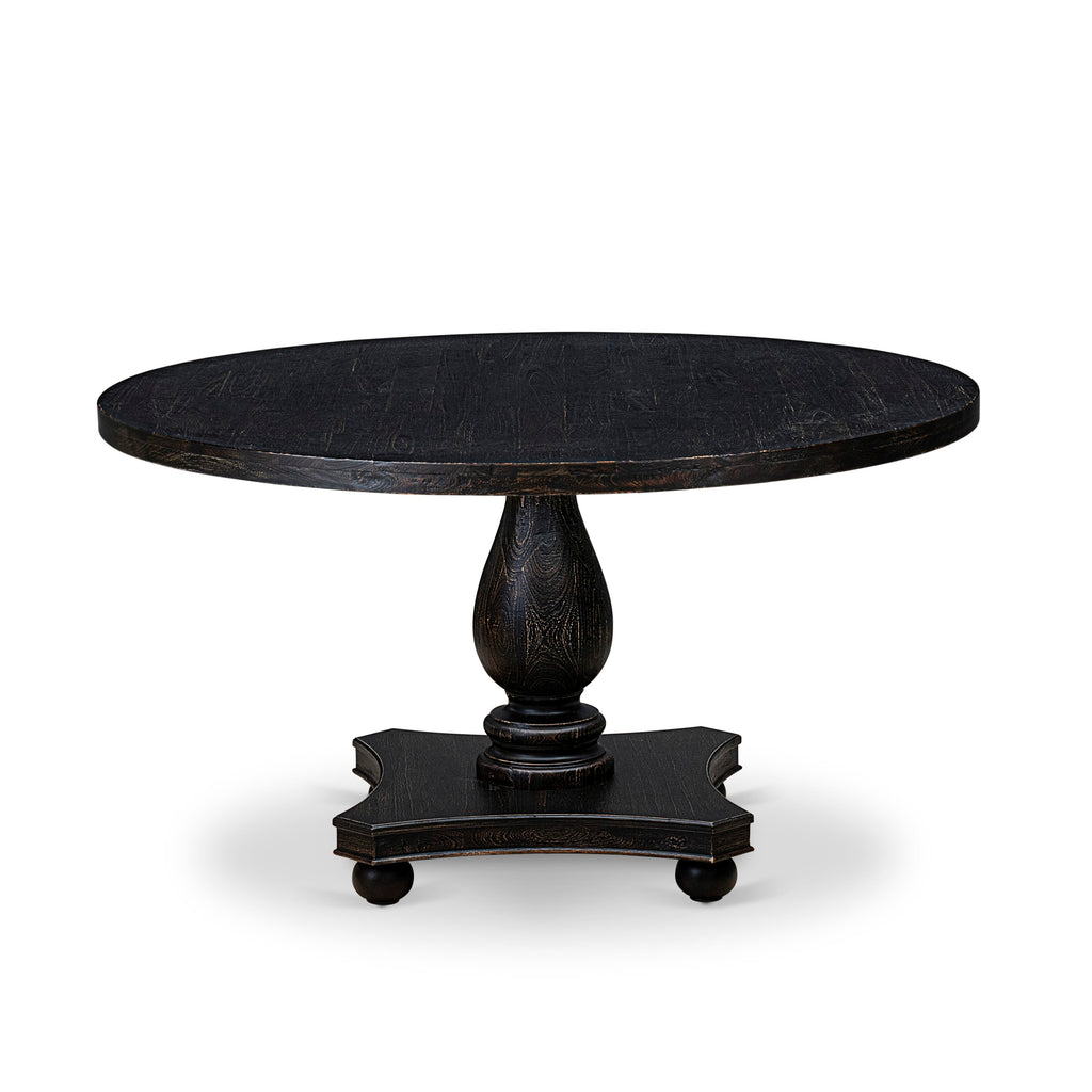 Luxe by East West Furniture I2DA5-511-27 5 Piece Dining Table Set Consists of a 54" Round Table with Pedestal and 4 Light Gray Faux Leather Parson Chairs, Sand Blasted Black