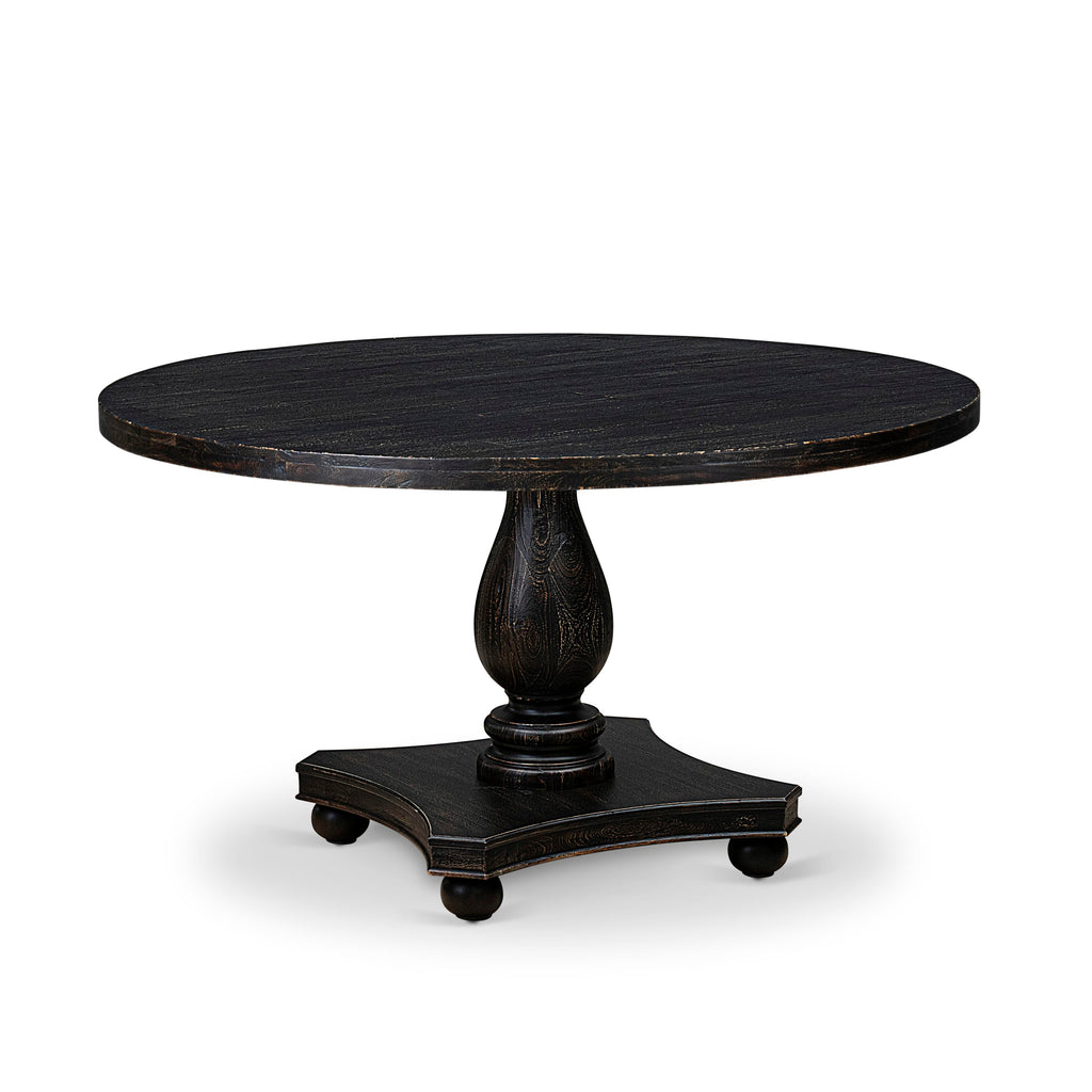 Luxe by East West Furniture I2DA5-511-27 5 Piece Dining Table Set Consists of a 54" Round Table with Pedestal and 4 Light Gray Faux Leather Parson Chairs, Sand Blasted Black