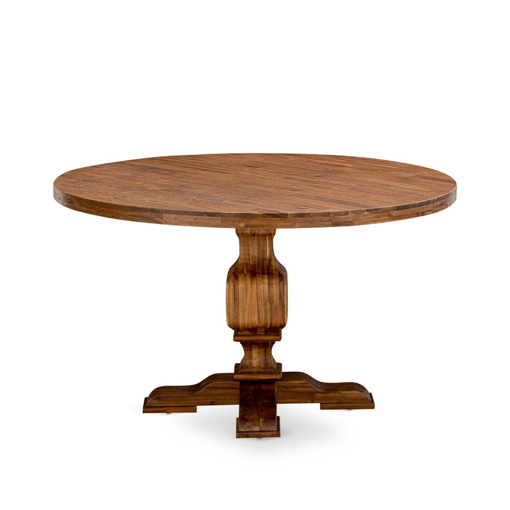 Luxe by East West Furniture I3VE7-50N-24 7 Piece Dining Table Set for 6 Includes a 54" Round Table with Pedestal and 6 Black Linen Fabric Parson Chairs, Antique Walnut
