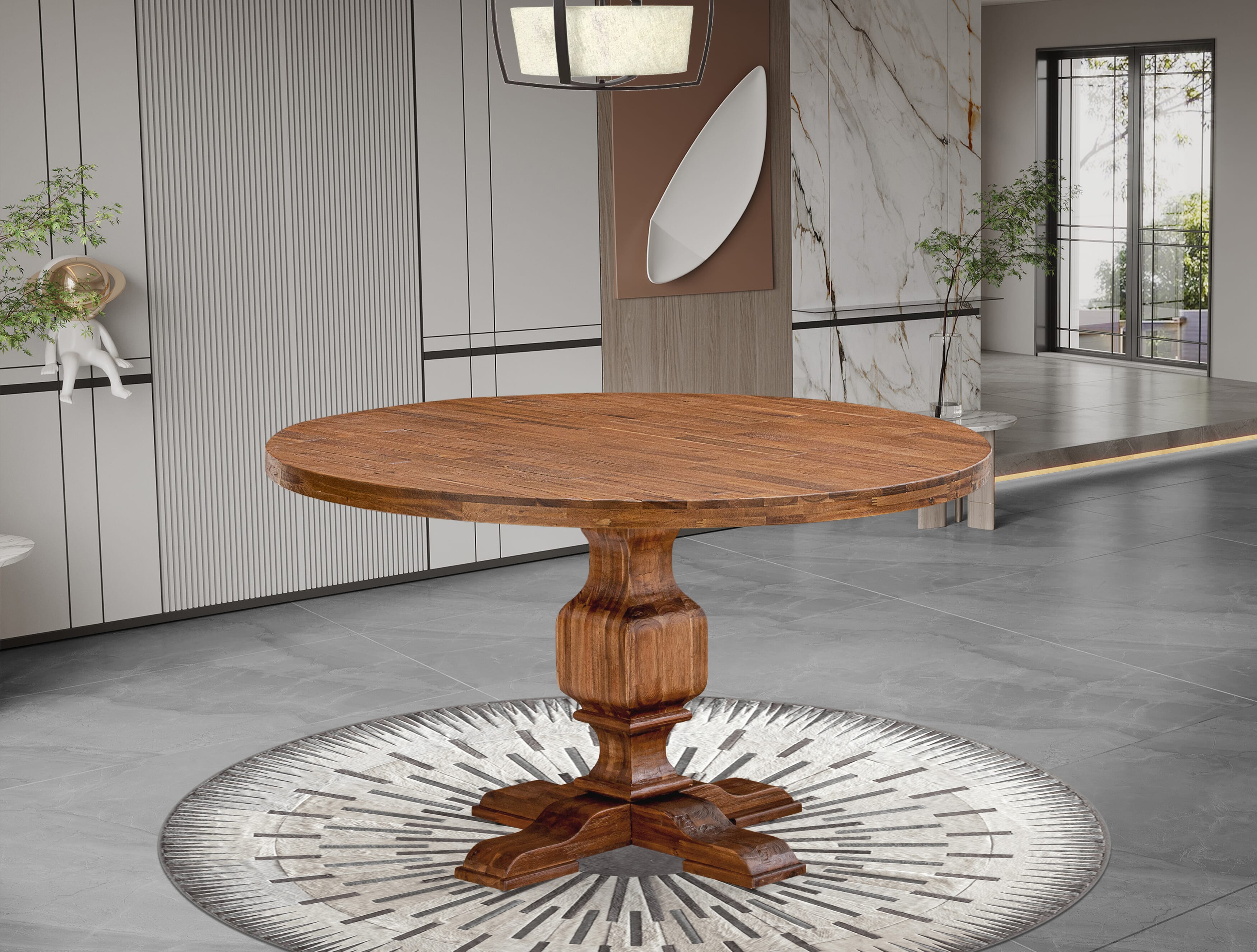 Luxe by East West Furniture I3DA7-50N-13 7-piece Mid-century Dining table set consists of a Kitchen Table and 6 Platinum Gray Faux Leather Dinner Chairs with Button Tufted Back - Antique Walnut Finish