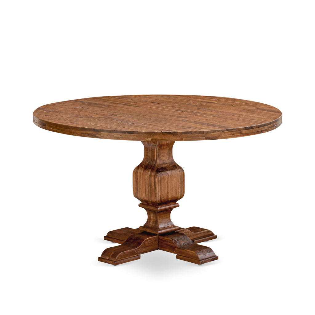 Luxe by East West Furniture I3DA7-50N-29 7-Piece Kitchen Table Set with Faux Leather 6 Navy Blue Parson dining chairs, Button-Tufted Backs, and a 54"Round Table in Antique Walnut Finish.
