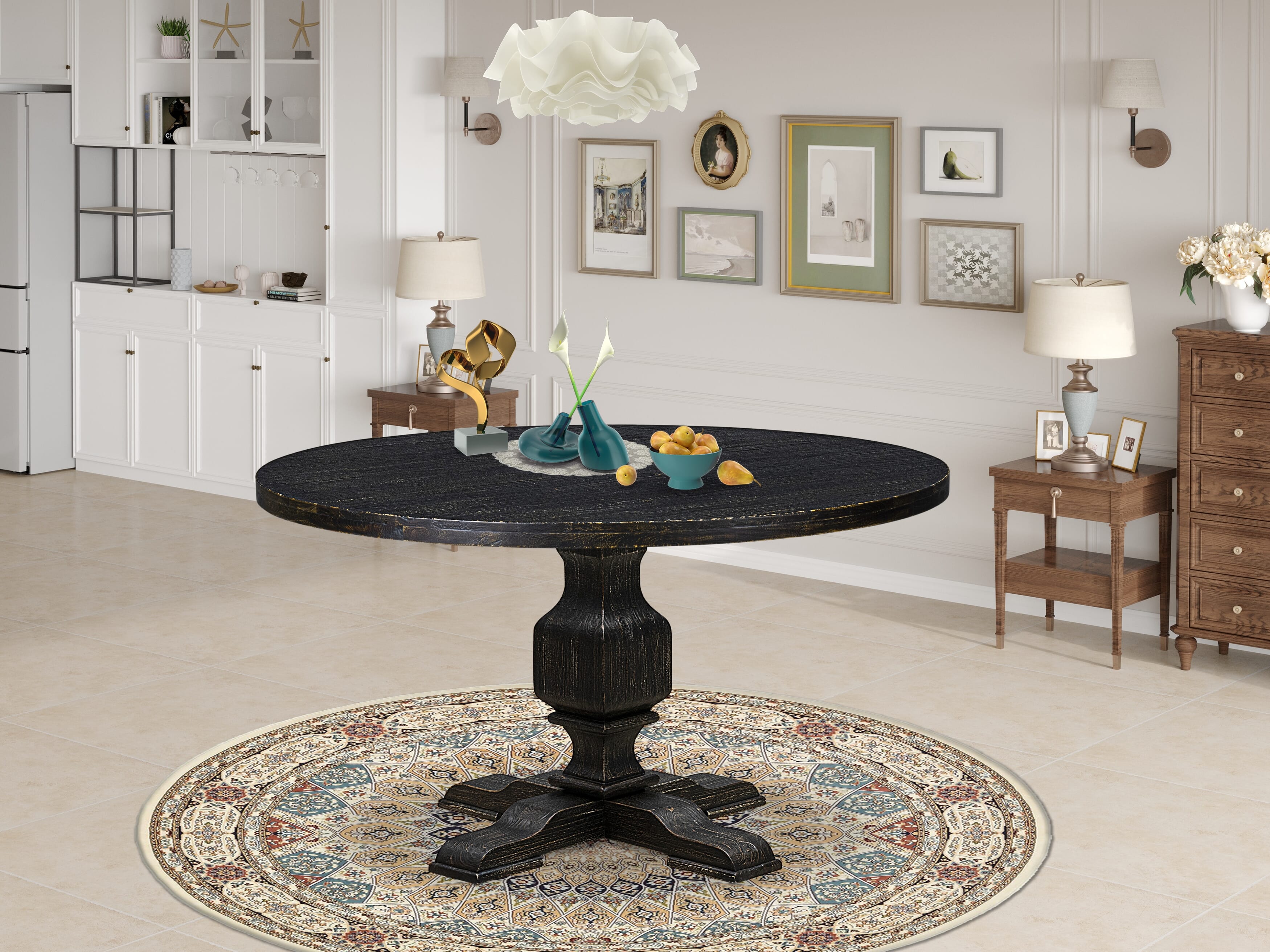 Luxe by East West Furniture I53-11-TP Wooden Table with Acacia Wood Round Tabletop and Stylish Pedestal Base - Sand Blasted Black Finish