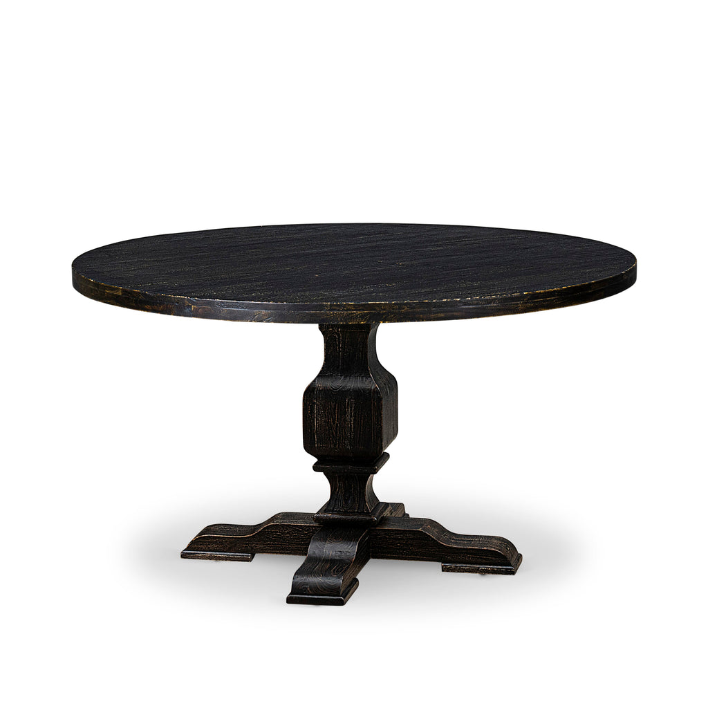 Luxe by East West Furniture I3DA5-511-24 5 Piece Dining Room Set for 4 Includes a 54" Round Table with Pedestal and 4 Black Linen Fabric Parson Chairs, Sand Blasted Black