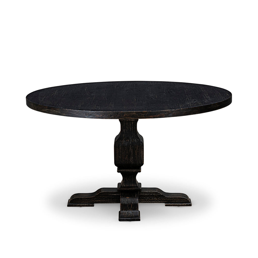 Luxe by East West Furniture I3DA5-511-24 5 Piece Dining Room Set for 4 Includes a 54" Round Table with Pedestal and 4 Black Linen Fabric Parson Chairs, Sand Blasted Black