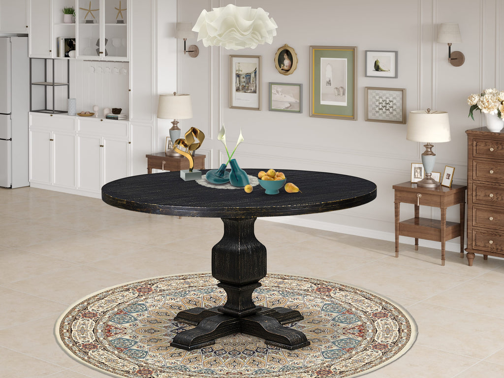 Luxe by East West Furniture I3DA5-511-24 5 Piece Dining Room Set for 4 Includes a 54" Round Table with Pedestal and 4 Black Linen Fabric Parson Chairs, Sand Blasted Black