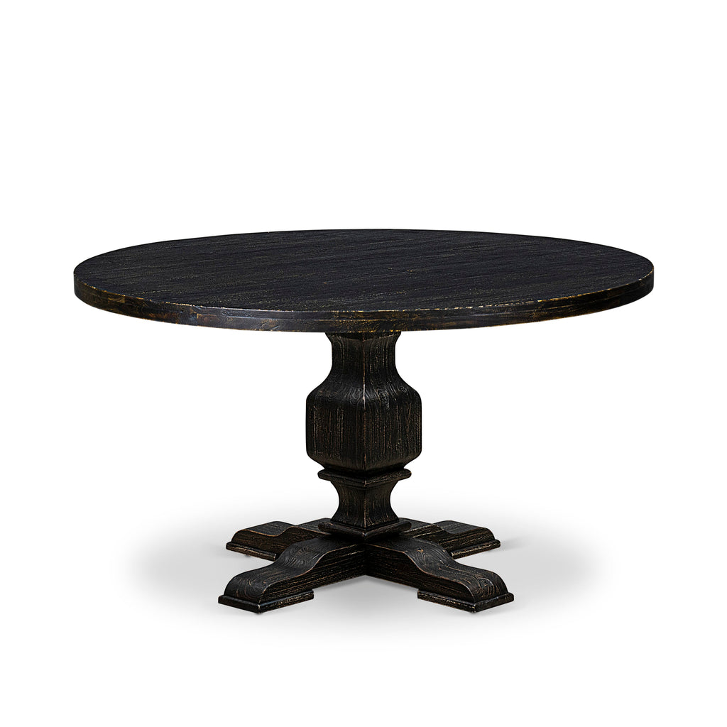Luxe by East West Furniture I3DA5-511-24 5 Piece Dining Room Set for 4 Includes a 54" Round Table with Pedestal and 4 Black Linen Fabric Parson Chairs, Sand Blasted Black