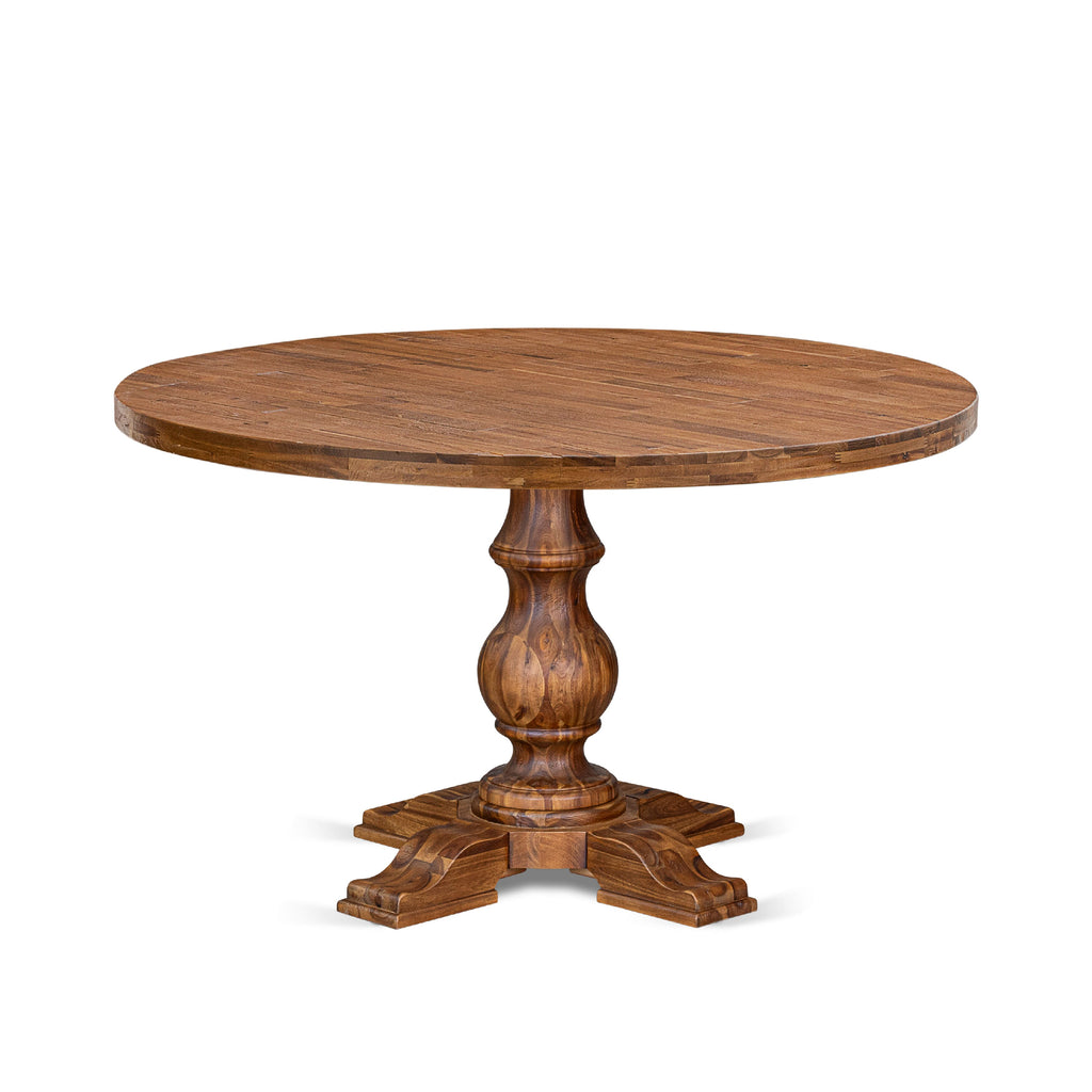 Luxe by East West Furniture I5VE5-50N-04 5 Piece Dining Table Set Contains a 54" Round Table with Pedestal and 4 Light Tan Linen Fabric Padded Chairs, Antique Walnut