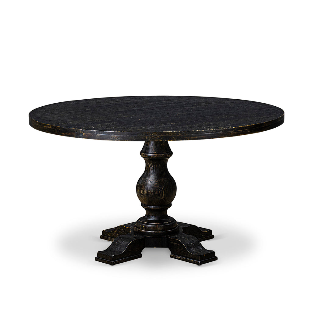Luxe by East West Furniture I5DA7-511-32 7-piece Kitchen Set included a Dining table and 6 Light Beige Linen Fabric Dinner chairs with Button Tufted Back -Sand Blasted Black