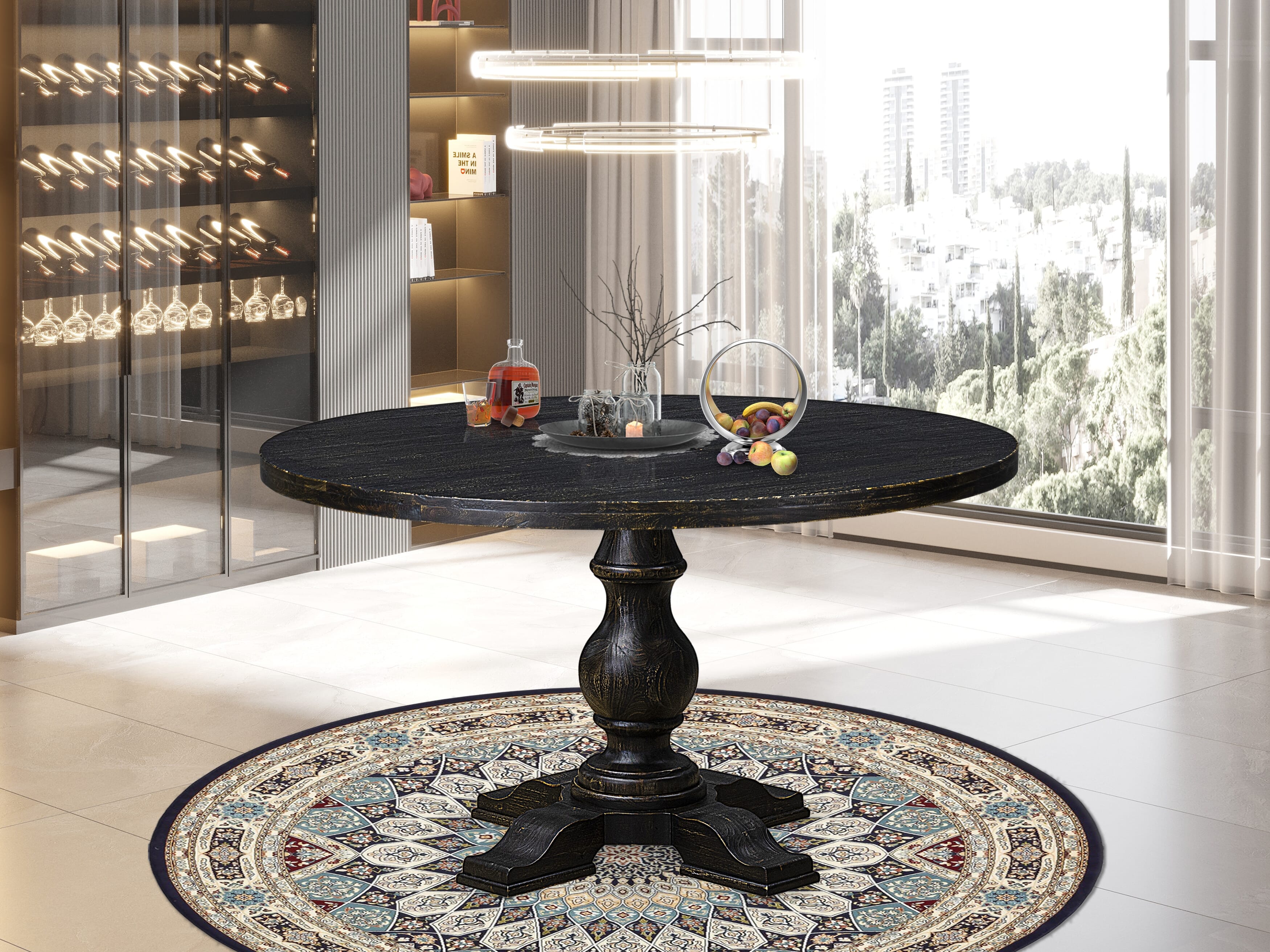Luxe by East West Furniture I5DA5-511-32 5-pc Modern Dining Set contains a wood table and 4 Light Beige Linen Fabric parson chairs with Button Tufted Back - Sand Blasted Black