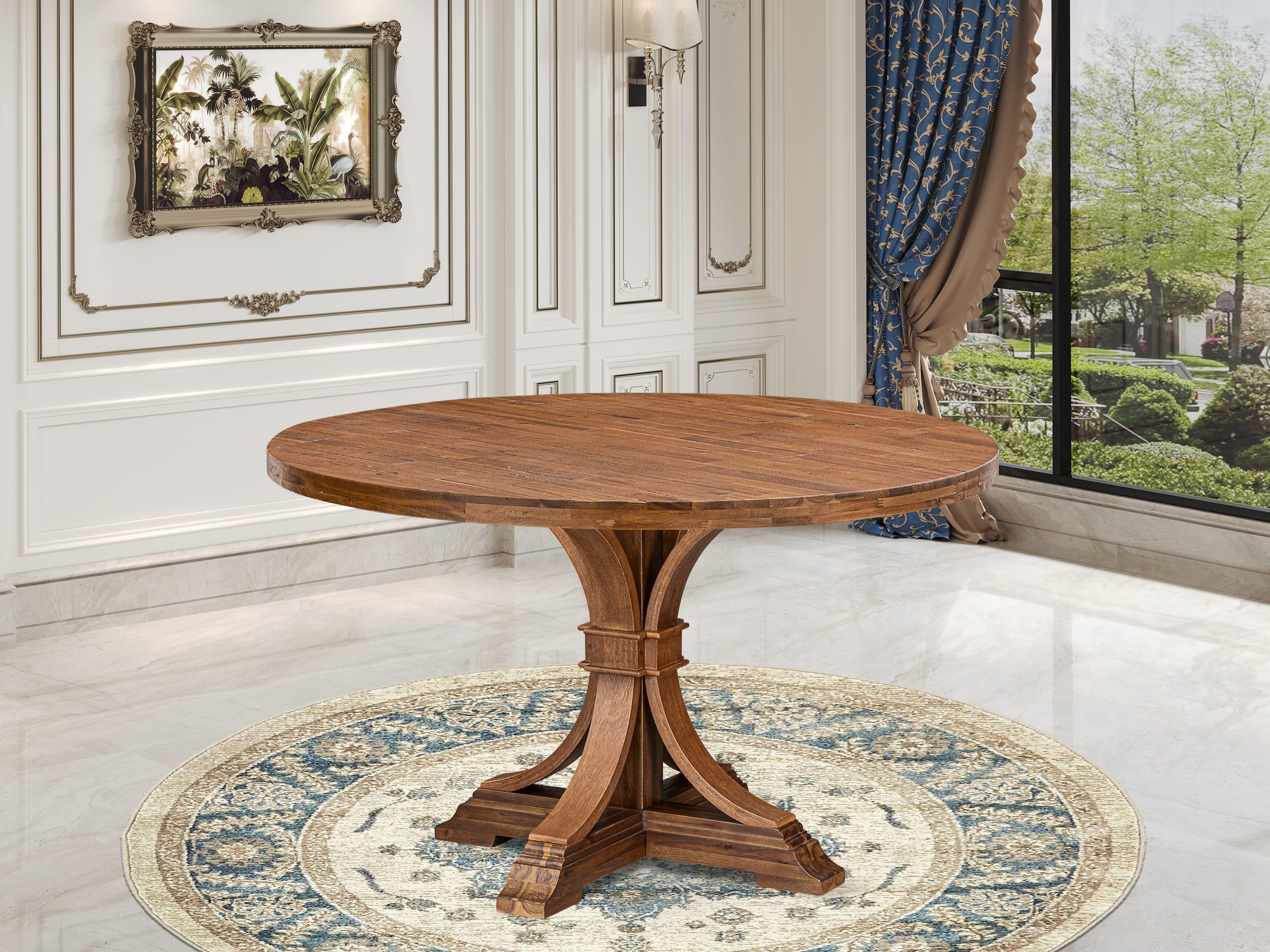 Luxe by East West Furniture I7DA5-50N-23 5-Pc Dining Room Table Set Consist a Kitchen Table and 4 Beige Red Faux Leather Parson Chairs with Button-Tufted Back, Antique Walnut