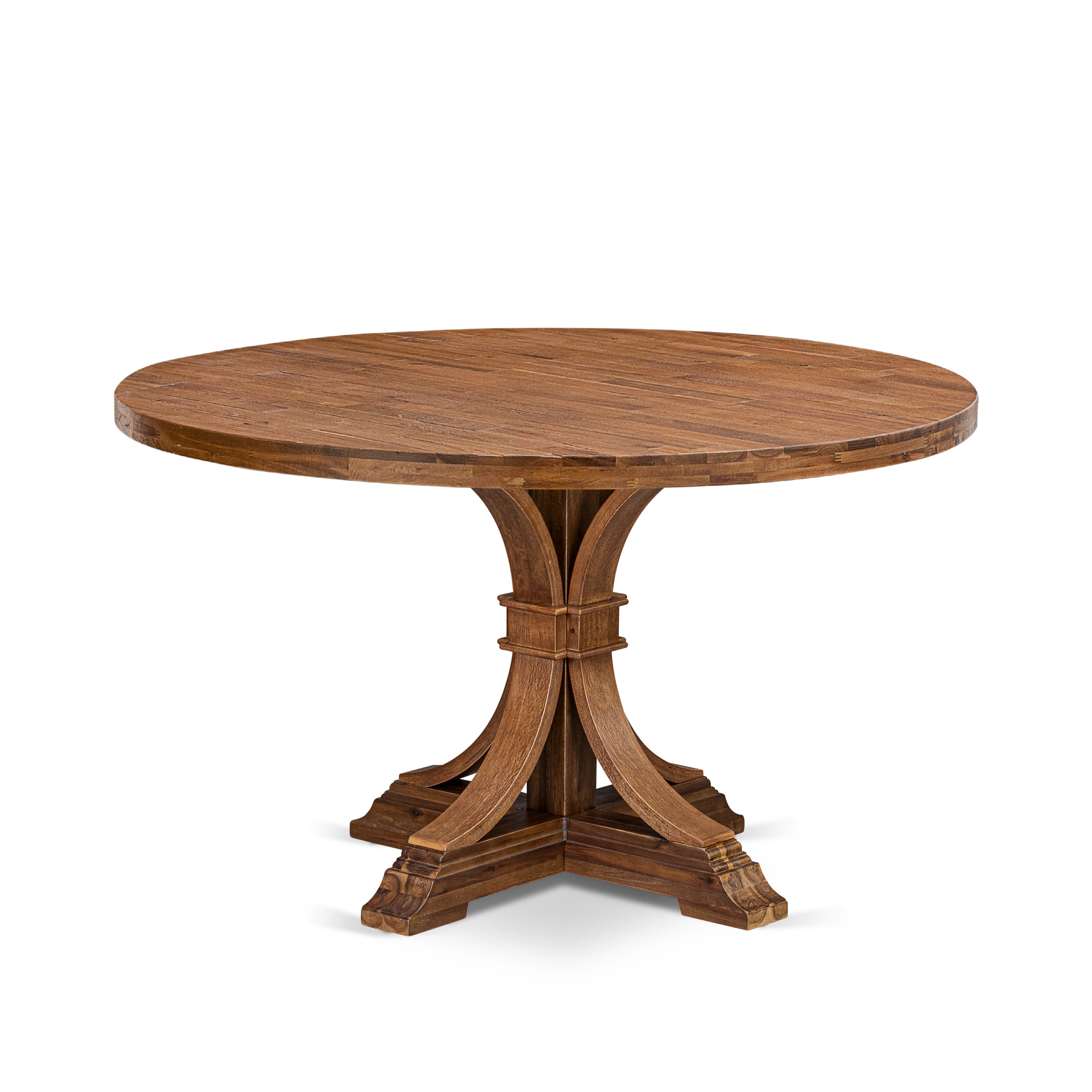 Luxe by East West Furniture I7DA5-50N-32 5-Piece Wooden Dining Set with Linen Fabric 4 Light Beige Dining room chairs, Button-Tufted Backs, and a 54"Round Table in Antique Walnut Finish.