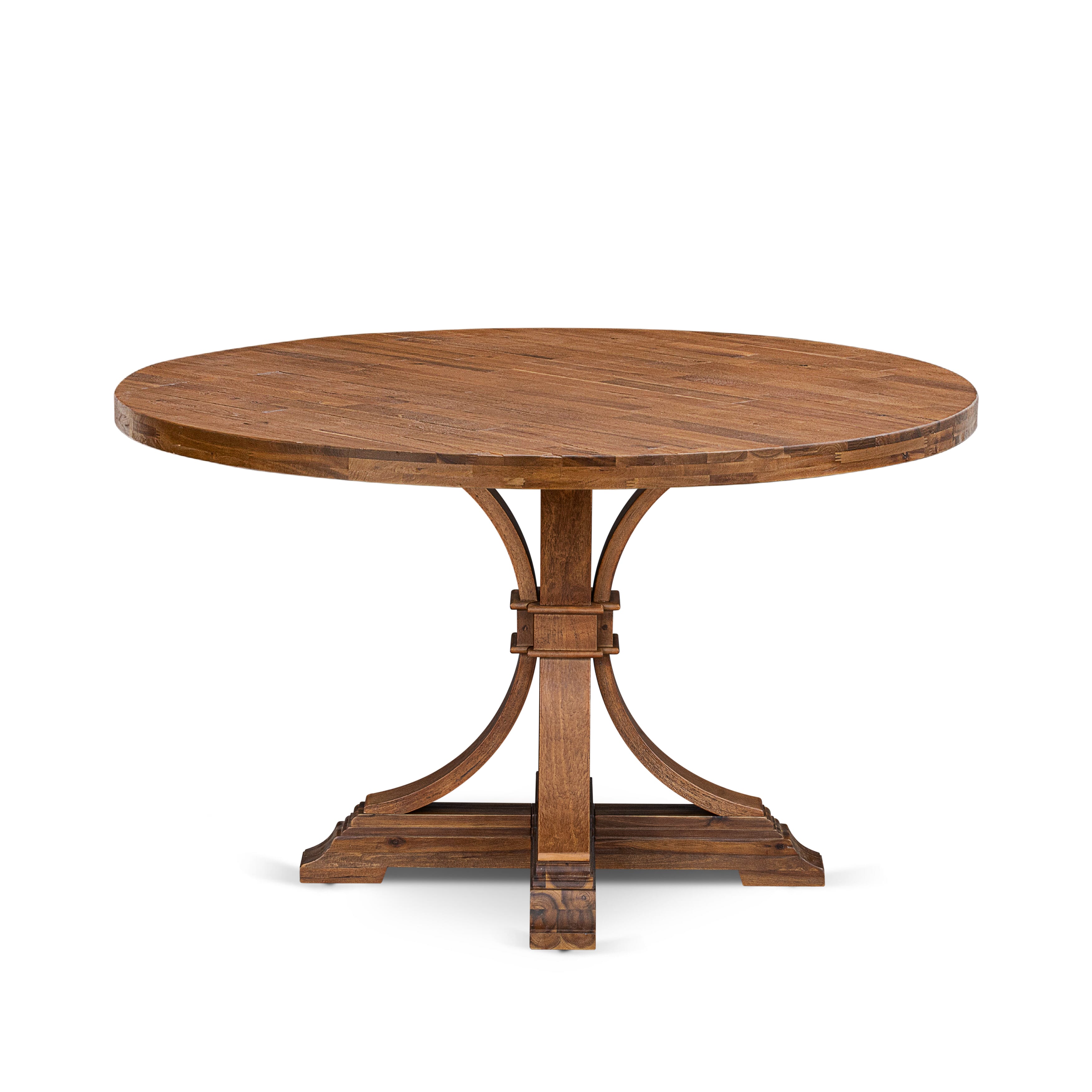Luxe by East West Furniture I7MZ5-50N-04 5-Pc Dining Room Set Includes a Pedestal Round Table and 4 Light Tan Linen Fabric Padded Chairs with Padded Back - Antique Walnut Finish