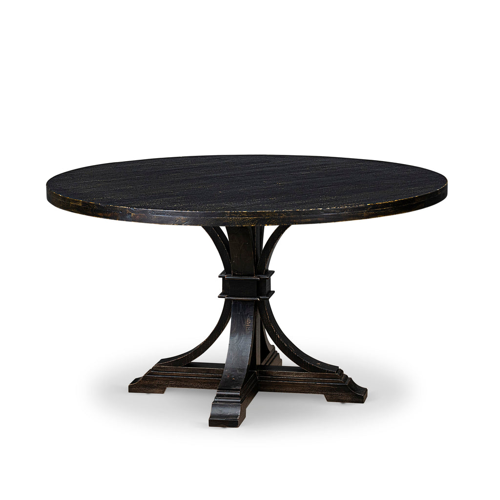 Luxe by East West Furniture I57-11-TP Mid-century Table with Acacia Wood Round Tabletop and Stylish Pedestal Base - Sand Blasted Black Finish