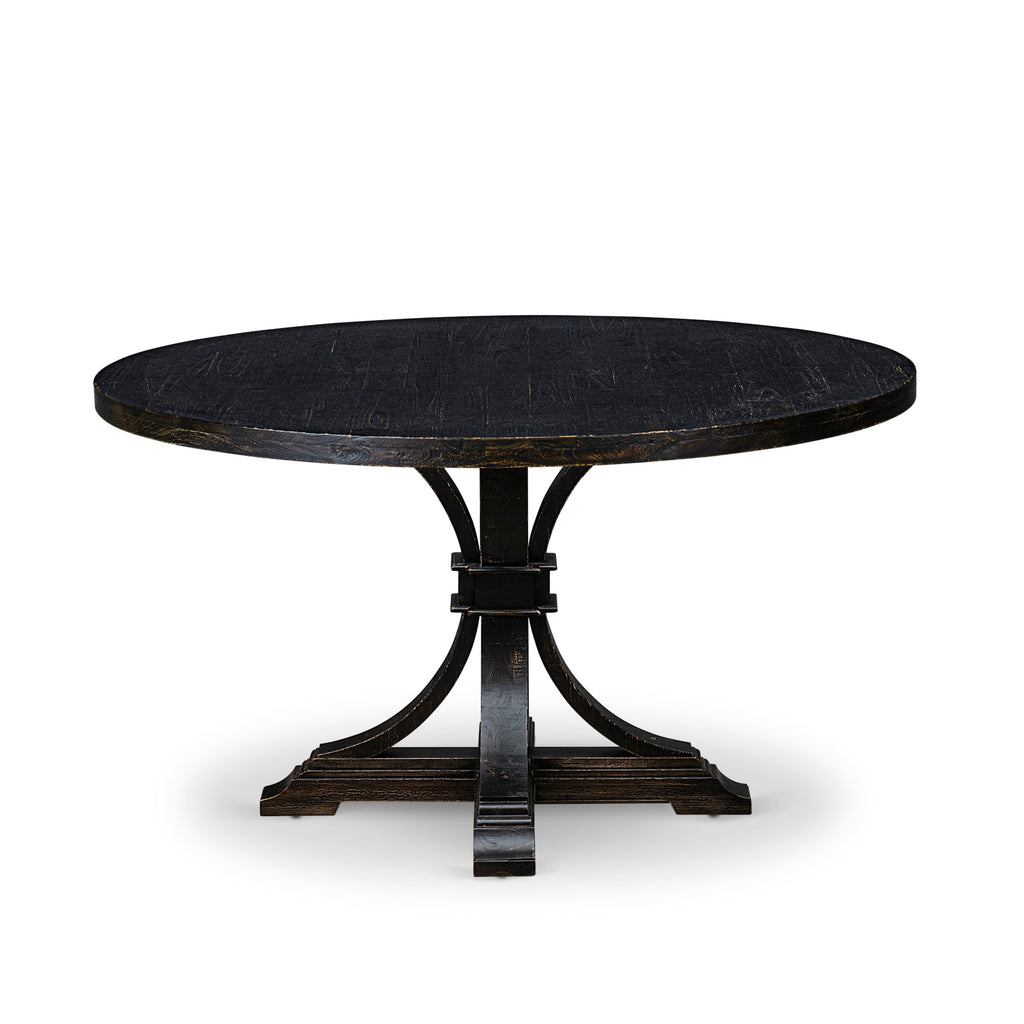 Luxe by East West Furniture I57-11-TP Mid-century Table with Acacia Wood Round Tabletop and Stylish Pedestal Base - Sand Blasted Black Finish