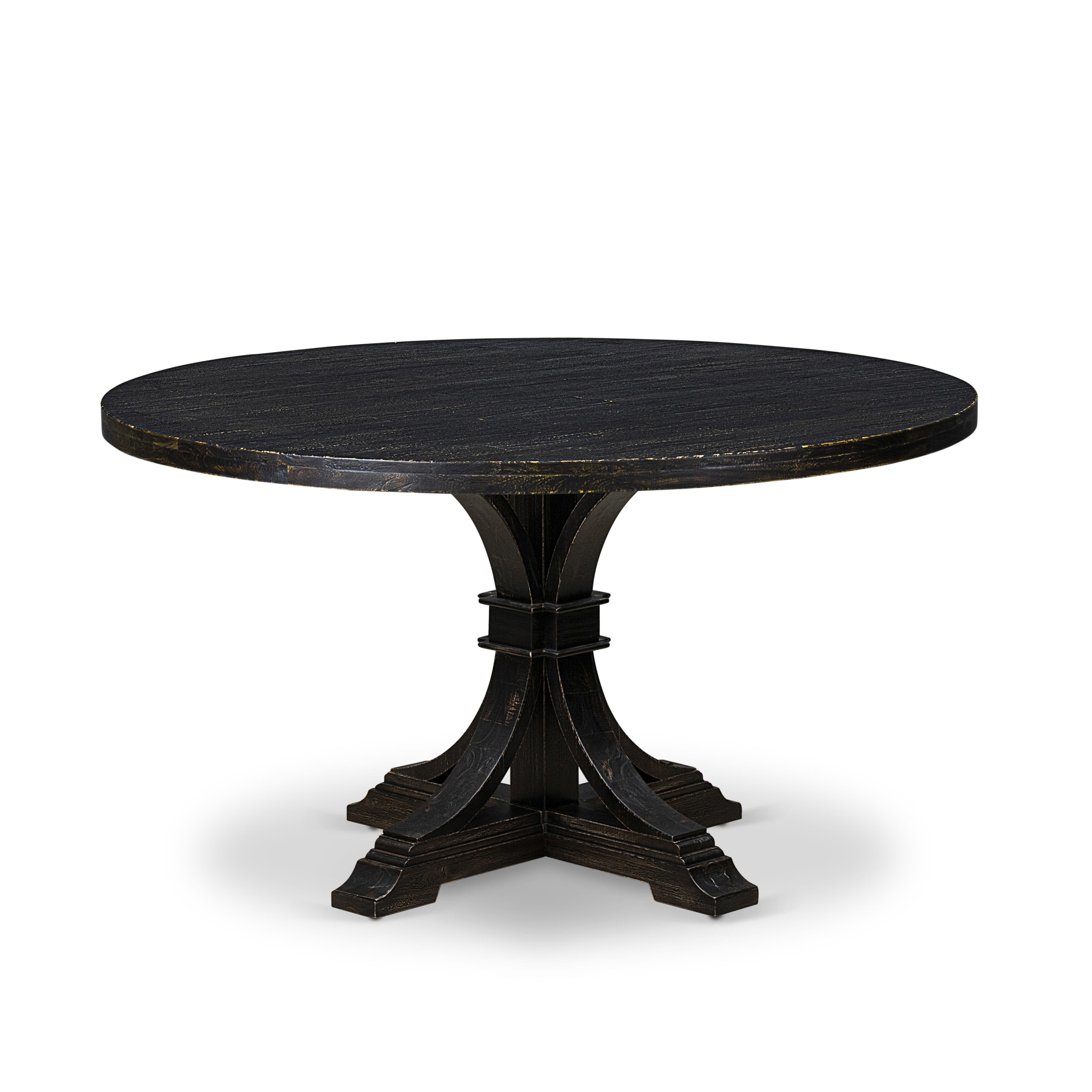 Luxe by East West Furniture I7DA5-511-23 5 Piece Dining Set for 4 Consists of a 54" Round Table with Pedestal and 4 Beige Red Faux Leather Padded Chairs, Sand Blasted Black