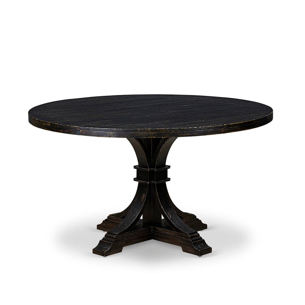 Luxe by East West Furniture I57-11-TP Mid-century Table with Acacia Wood Round Tabletop and Stylish Pedestal Base - Sand Blasted Black Finish