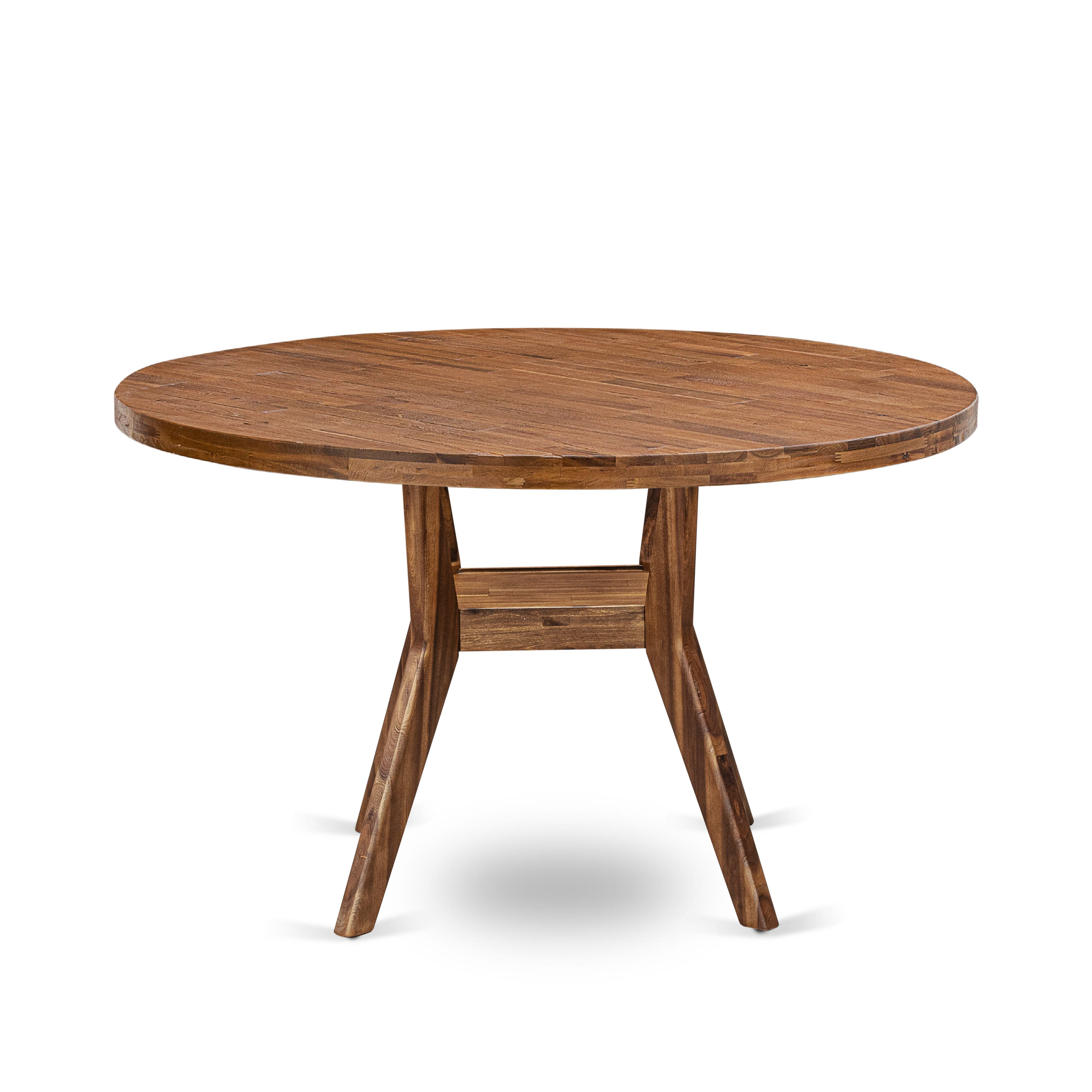 Luxe by East West Furniture I8DA5-50N-29 5-Piece Kitchen Set with Faux Leather 4 Navy Blue dining chairs, Button-Tufted Backs, and a 54"Round Table in Antique Walnut Finish.