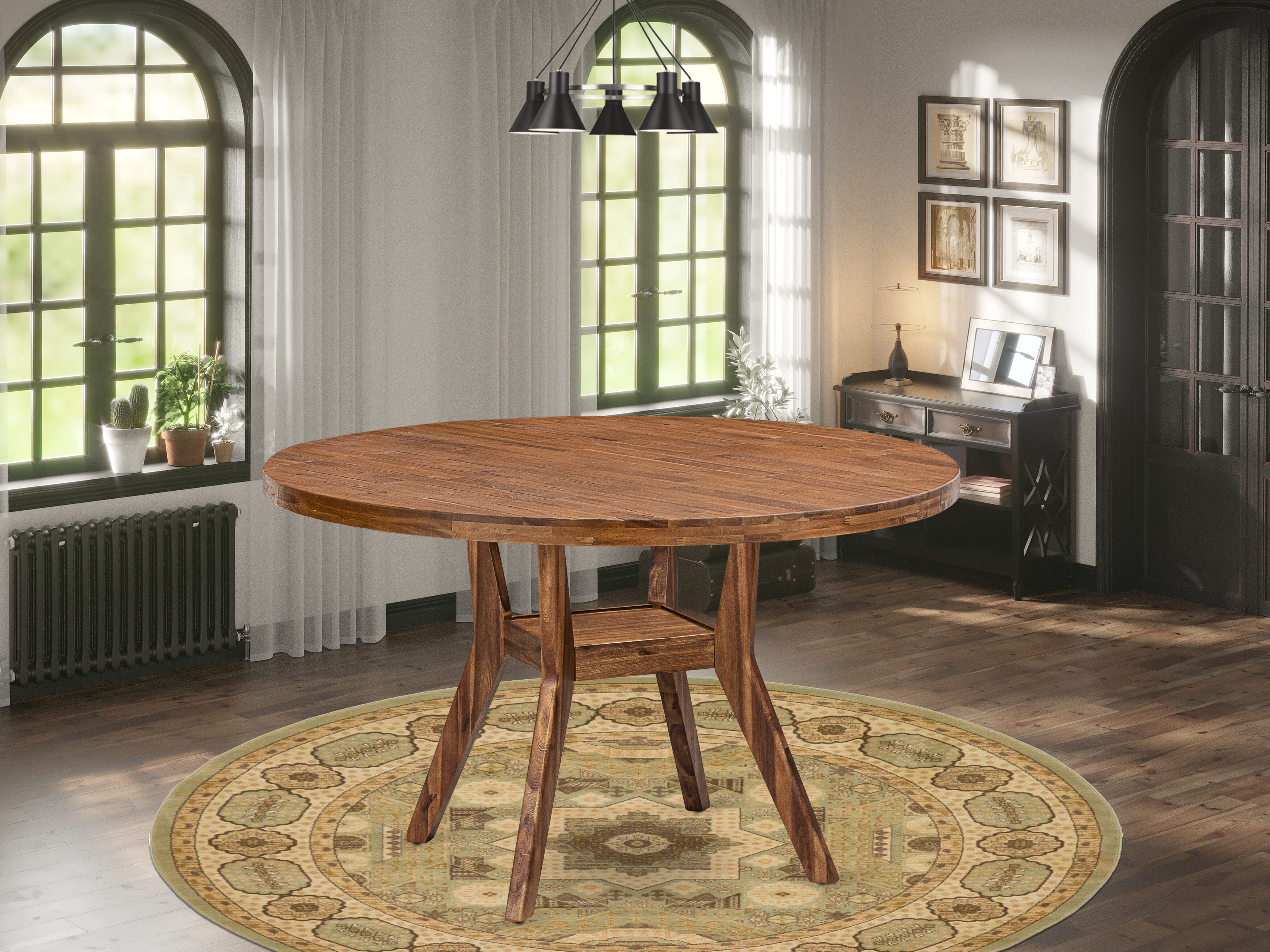 Luxe by East West Furniture - I8FO5-50N-18 - 5-Pc Kitchen Table Set Consist of A Table and 4 Brown Linen Fabric Upholstered Chair with Button Tufted Back, Antique Walnut