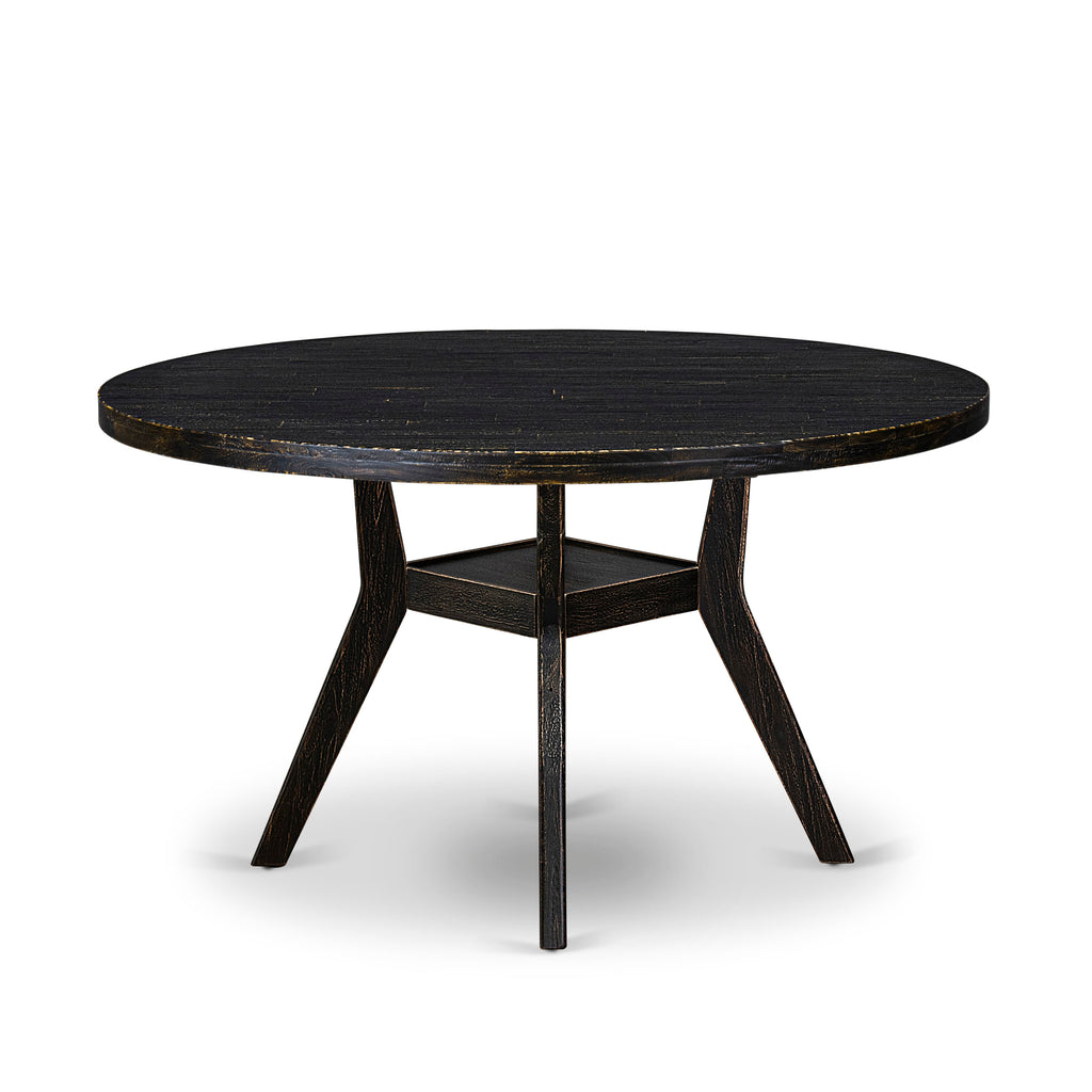 Luxe by East West Furniture - I58-11-TP - A Wood Dining table with a Round Tabletop and Stylish Pedestal – Sand Blasted Black Finish.