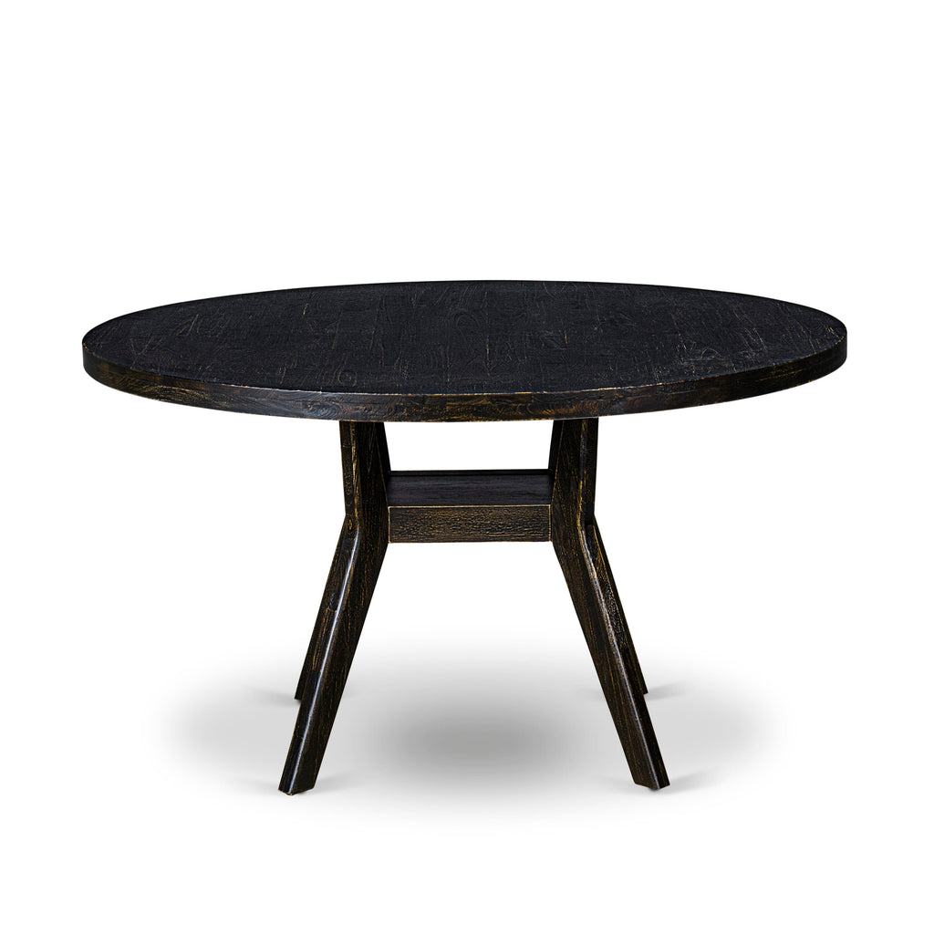 Luxe by East West Furniture - I58-11-TP - A Wood Dining table with a Round Tabletop and Stylish Pedestal – Sand Blasted Black Finish.