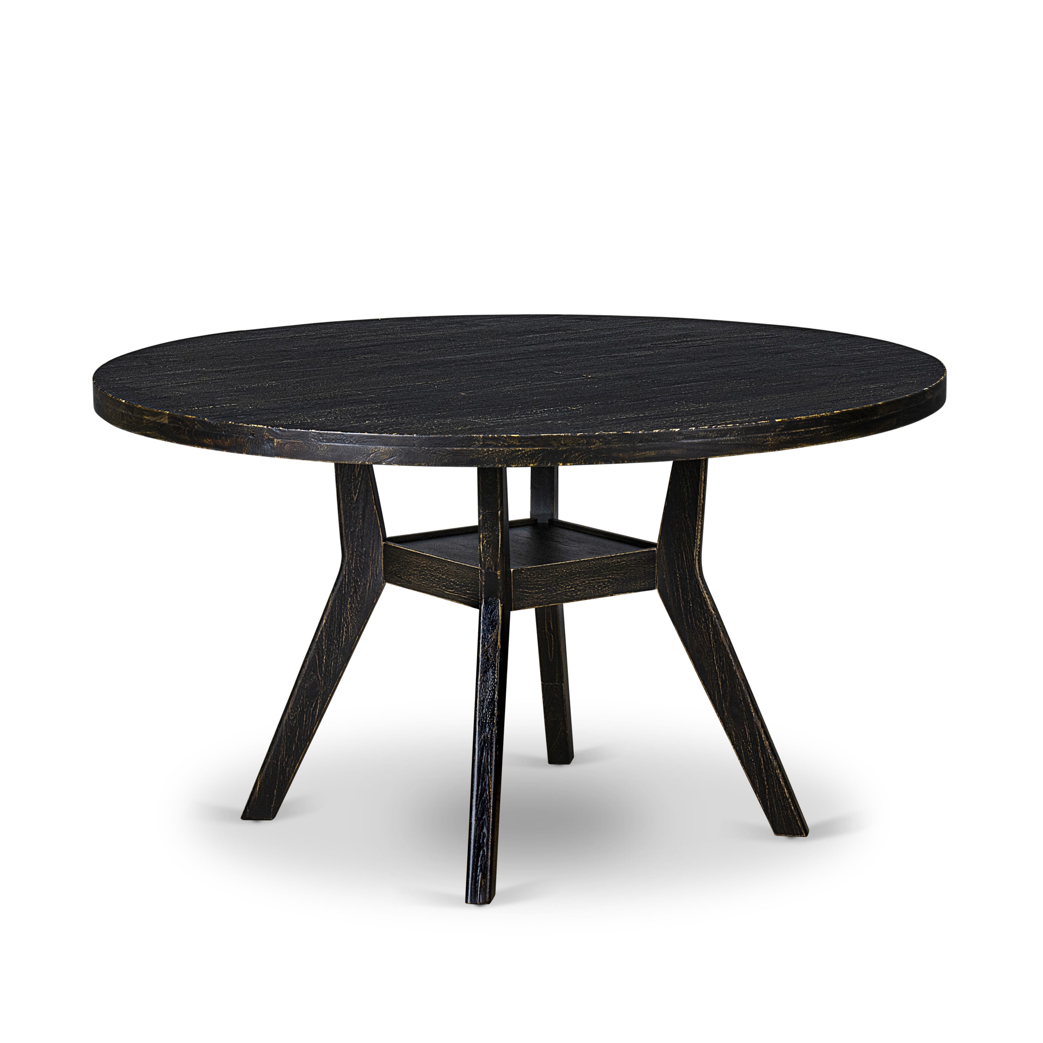 Luxe by East West Furniture I8AM5-511-28 5-Piece Mid-century Kitchen Set with Polyester 4 Beige Parson chairs, High Back, and A Wooden Table in Sand Blasting Black Finish.