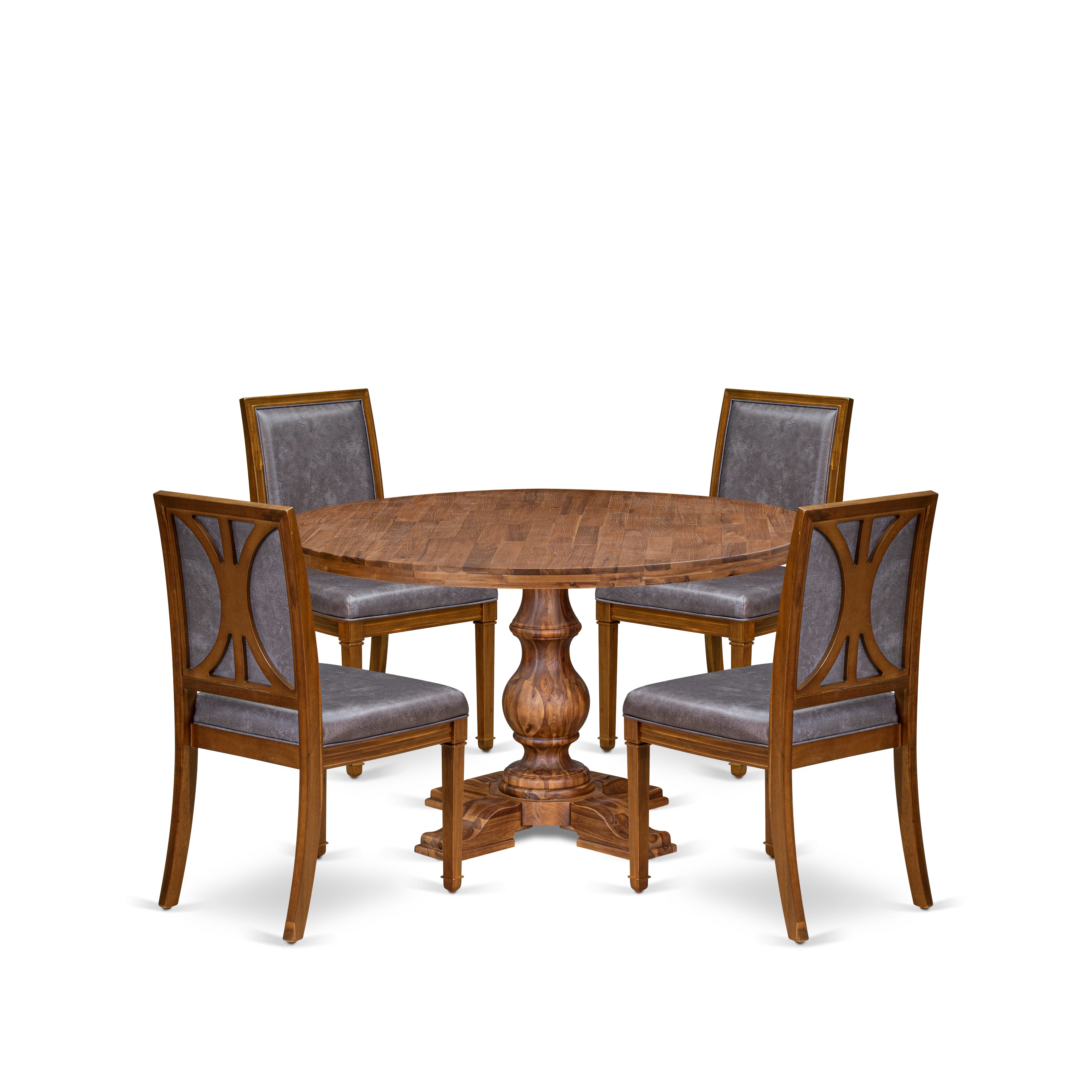 Luxe by East West Furniture - I5AM5-50N-34 5-Piece Dining Room Table Set Contains a Round Wood Dining Table and 4 Beige Polyester Chairs with High Back, Antique Walnut Finish.