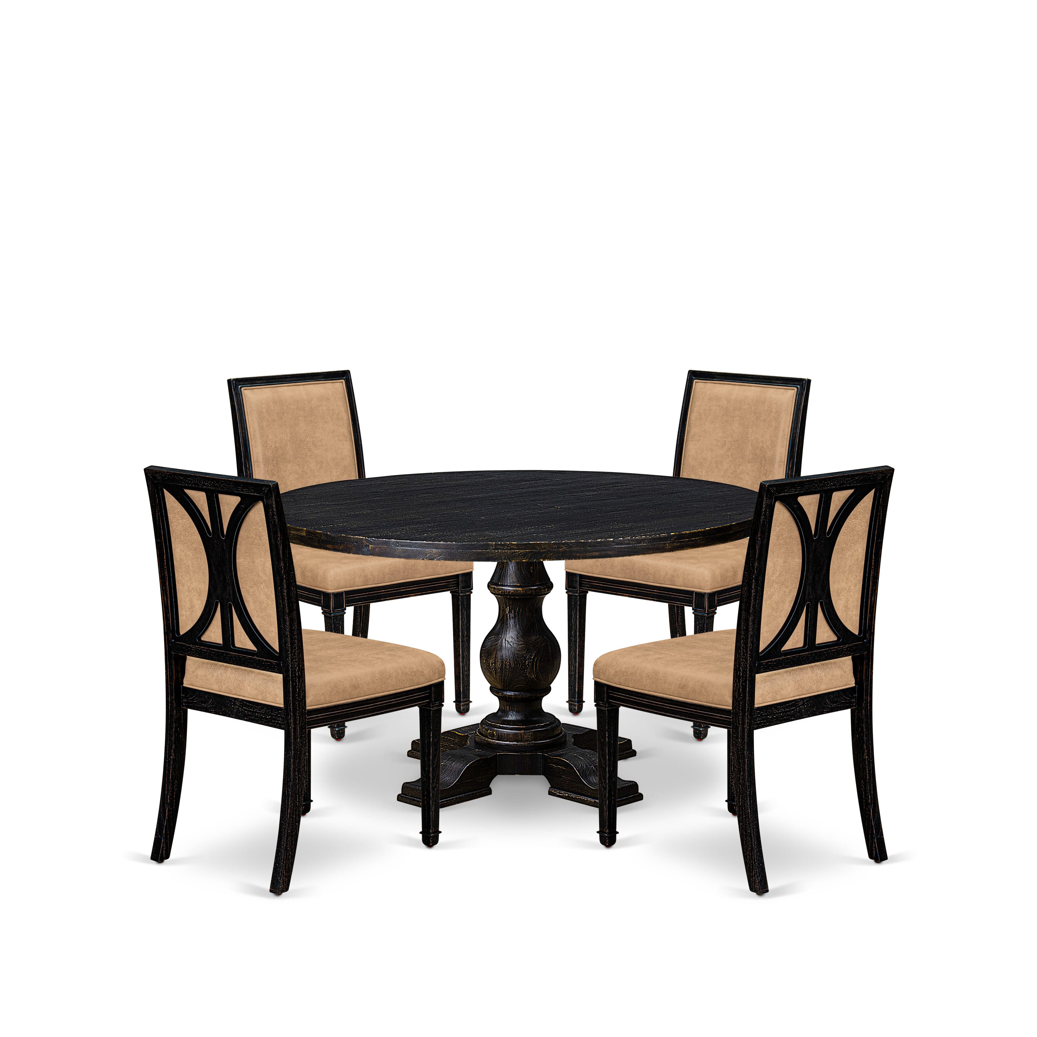 Luxe by East West Furniture - I5AM5-511-28 5-Piece Dining Table Set Includes a Round Mid Century Modern Dining Table and 4 Dark Gray Polyester Chairs with High Back, Sand Blasting Black Finish.