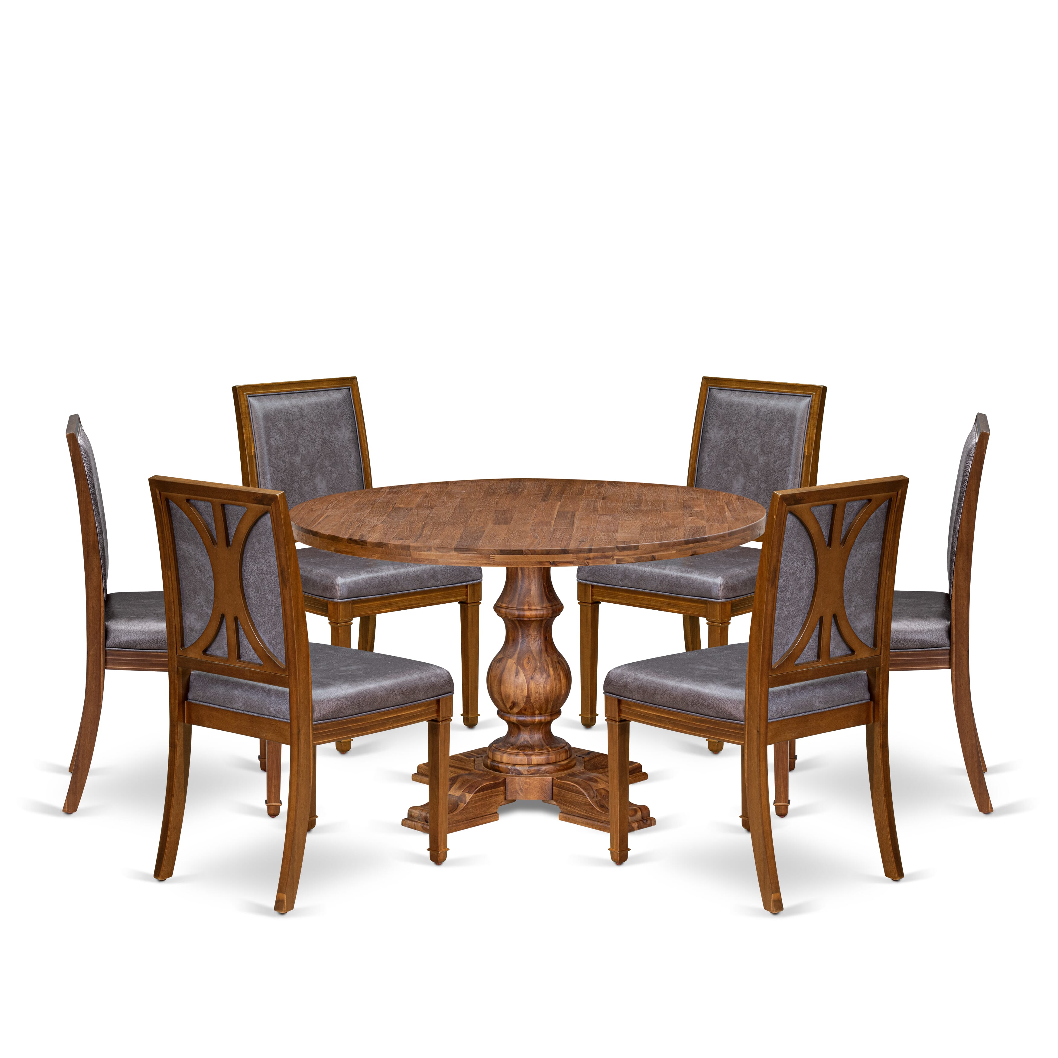 Luxe by East West Furniture - I5AM7-40N-34 7-Piece Modern dining table set includes a Round Modern dining table and 6 Dark Grey Faux Leather Chairs with stylish Back, Antique Walnut Finish.