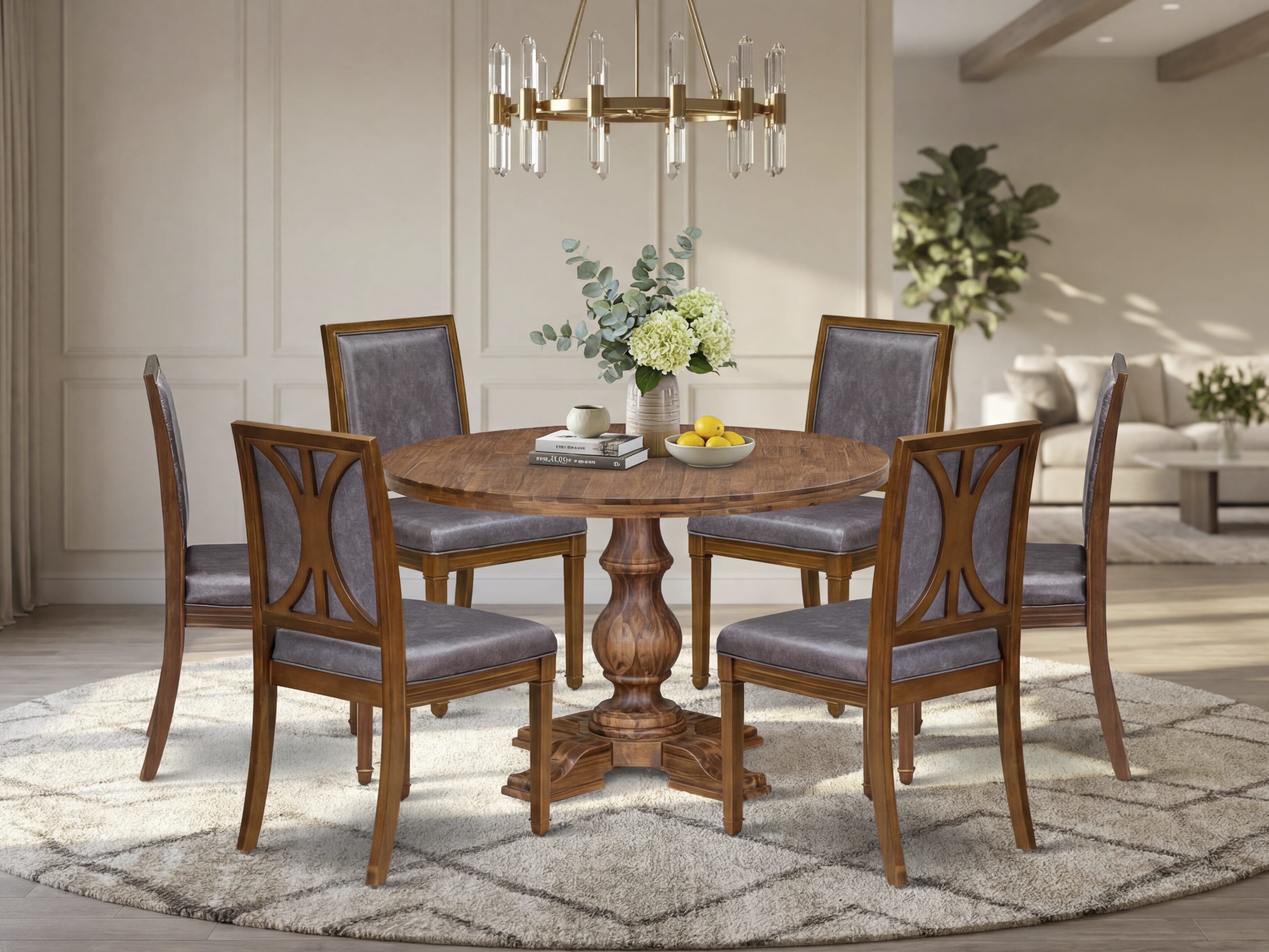 Luxe by East West Furniture - I5AM7-40N-34 7-Piece Modern dining table set includes a Round Modern dining table and 6 Dark Grey Faux Leather Chairs with stylish Back, Antique Walnut Finish.