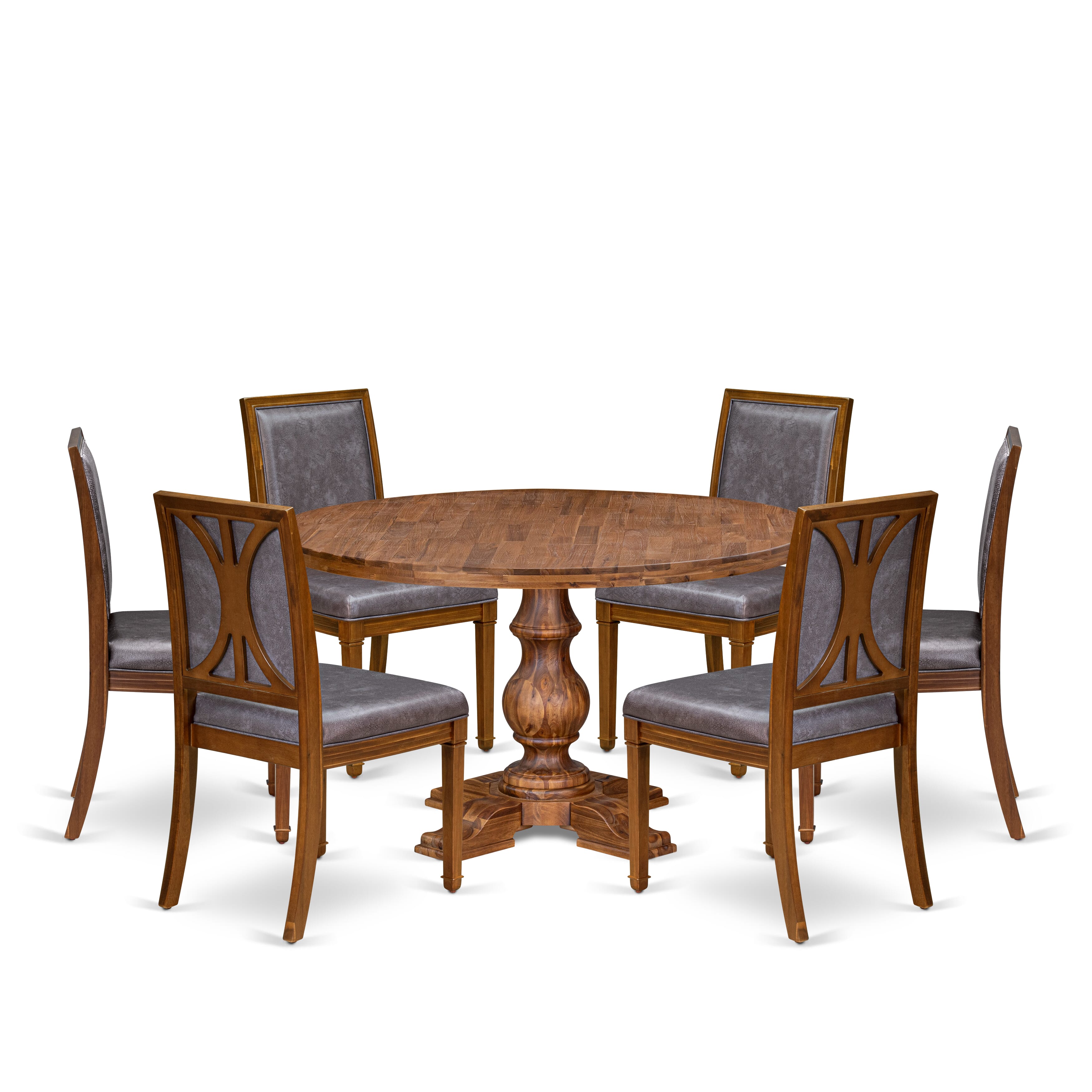 Luxe by East West Furniture I5AM7-50N-34 7-Piece Kitchen Table Set with Polyester 6 Dark Gray kitchen chairs, High Back, and A Kitchen Table in Antique Walnut Finish.
