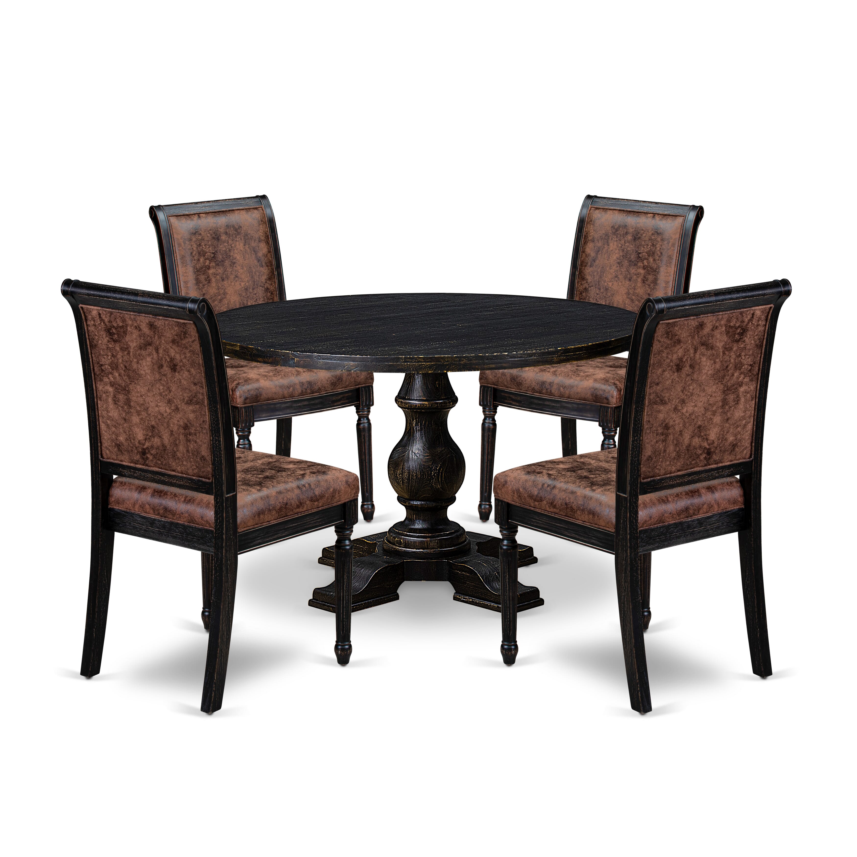 Luxe by East West Furniture I5CY5-411-33 5-Piece Modern Dining Set with Polyester 4 Brown Textured dining chairs, High Back, and A Kitchen Table in Sand Blasting Black Finish.