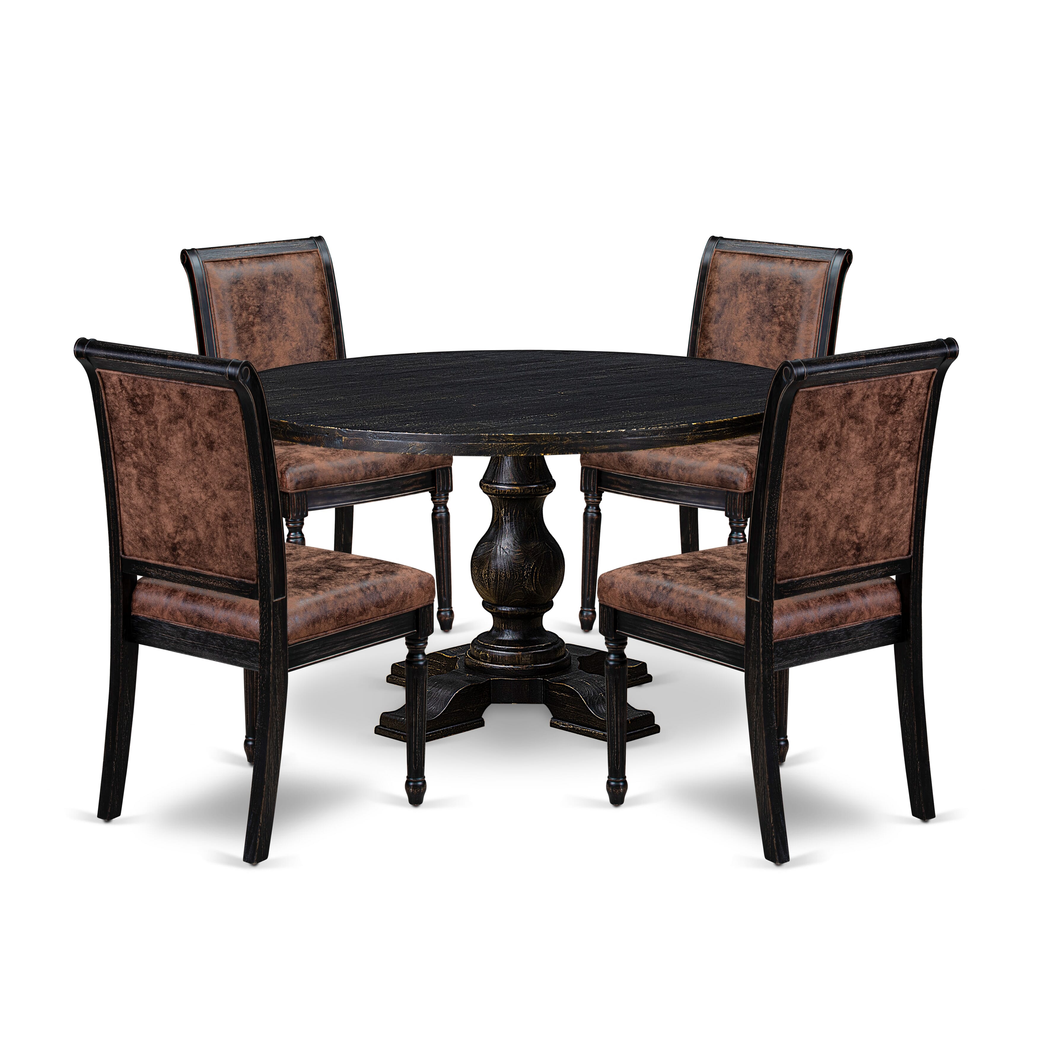 Luxe by East West Furniture I5CY5-511-33 5-Piece Kitchen Set with Polyester 4 Brown Textured Upholstered chairs, High Back, and A Breakfast Table in Sand Blasting Black Finish.