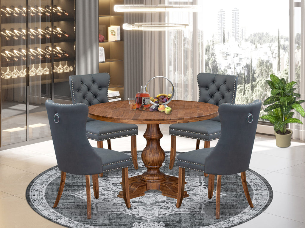 Luxe by East West Furniture I5DA5-40N-13 5-piece Mid-century Dining table set included a Dining Table and 4 Platinum Gray Faux Leather Dinner Chairs with Button Tufted Back - Antique Walnut Finish