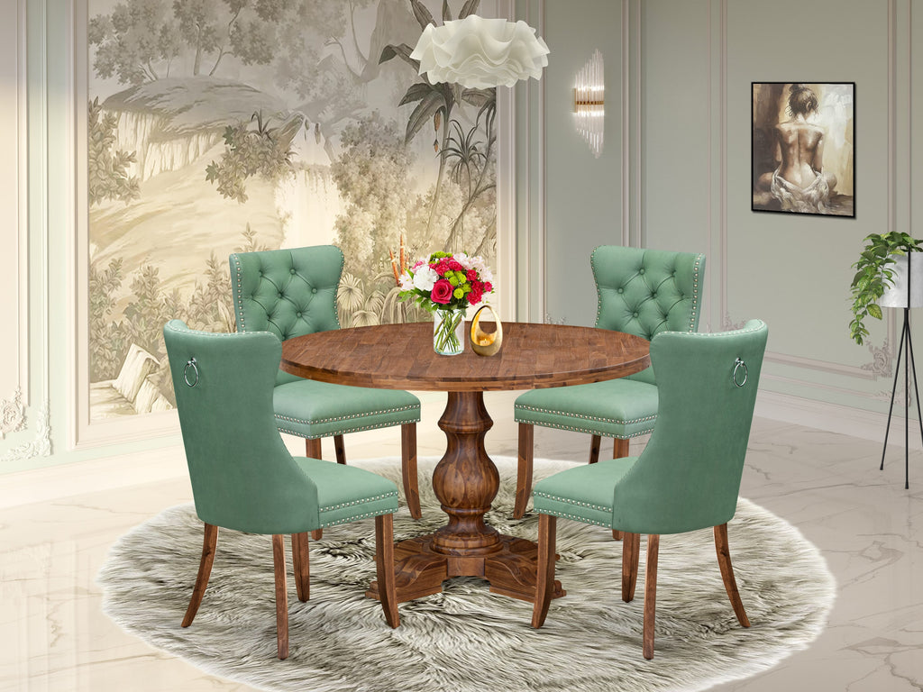 Luxe by East West Furniture I5DA5-40N-22 5-Pc Kitchen Table Set Contain a Wood Table and 4 Willow Green Faux Leather Parson Chairs with Button-Tufted Back, Antique Walnut