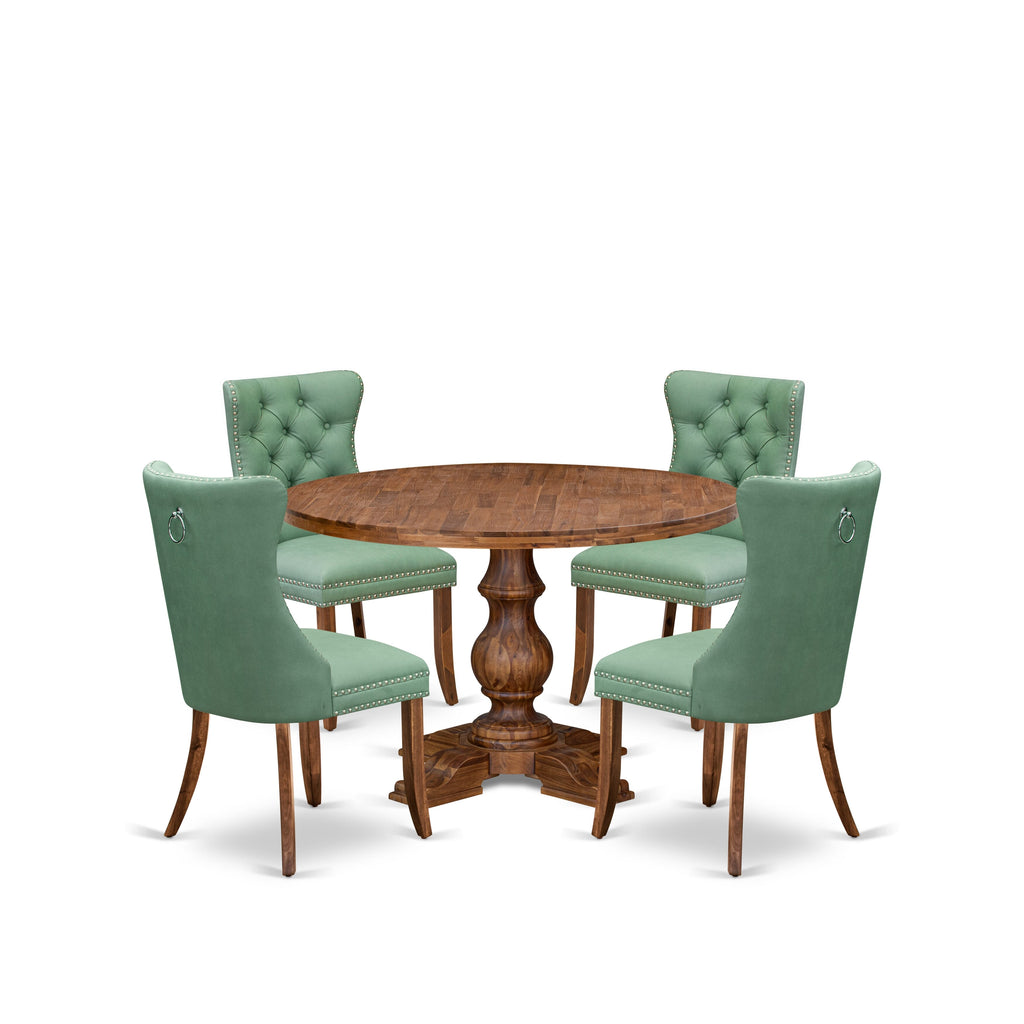Luxe by East West Furniture I5DA5-40N-22 5-Pc Kitchen Table Set Contain a Wood Table and 4 Willow Green Faux Leather Parson Chairs with Button-Tufted Back, Antique Walnut