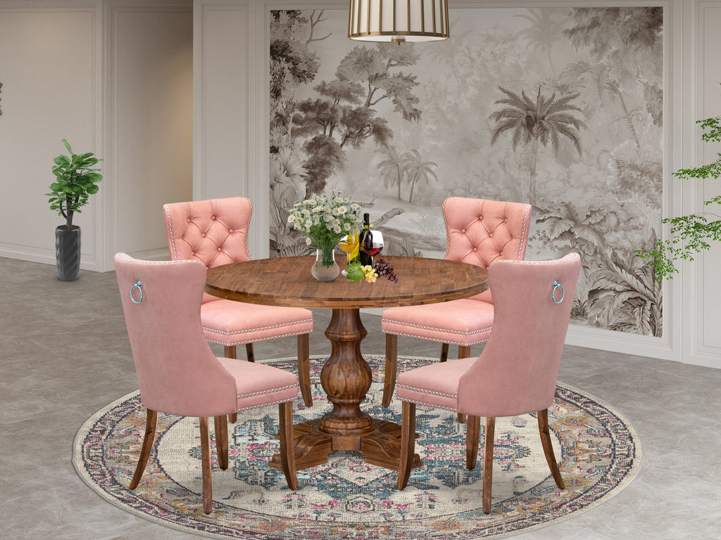 Luxe by East West Furniture I5DA5-40N-23 5-Pc Modern Dining Table Set Contain a Wood Table and 4 Beige Red Faux Leather Parson Chairs with Button-Tufted Back, Antique Walnut