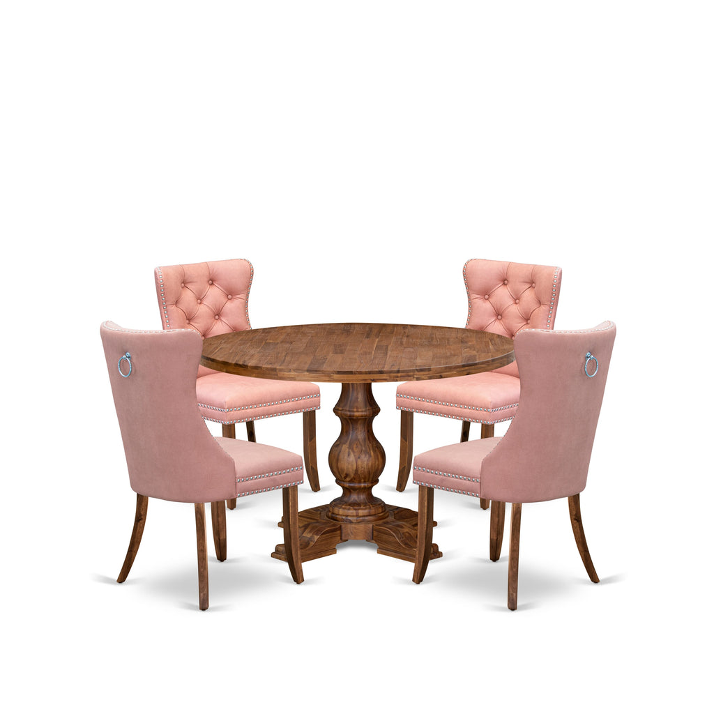 Luxe by East West Furniture I5DA5-40N-23 5-Pc Modern Dining Table Set Contain a Wood Table and 4 Beige Red Faux Leather Parson Chairs with Button-Tufted Back, Antique Walnut